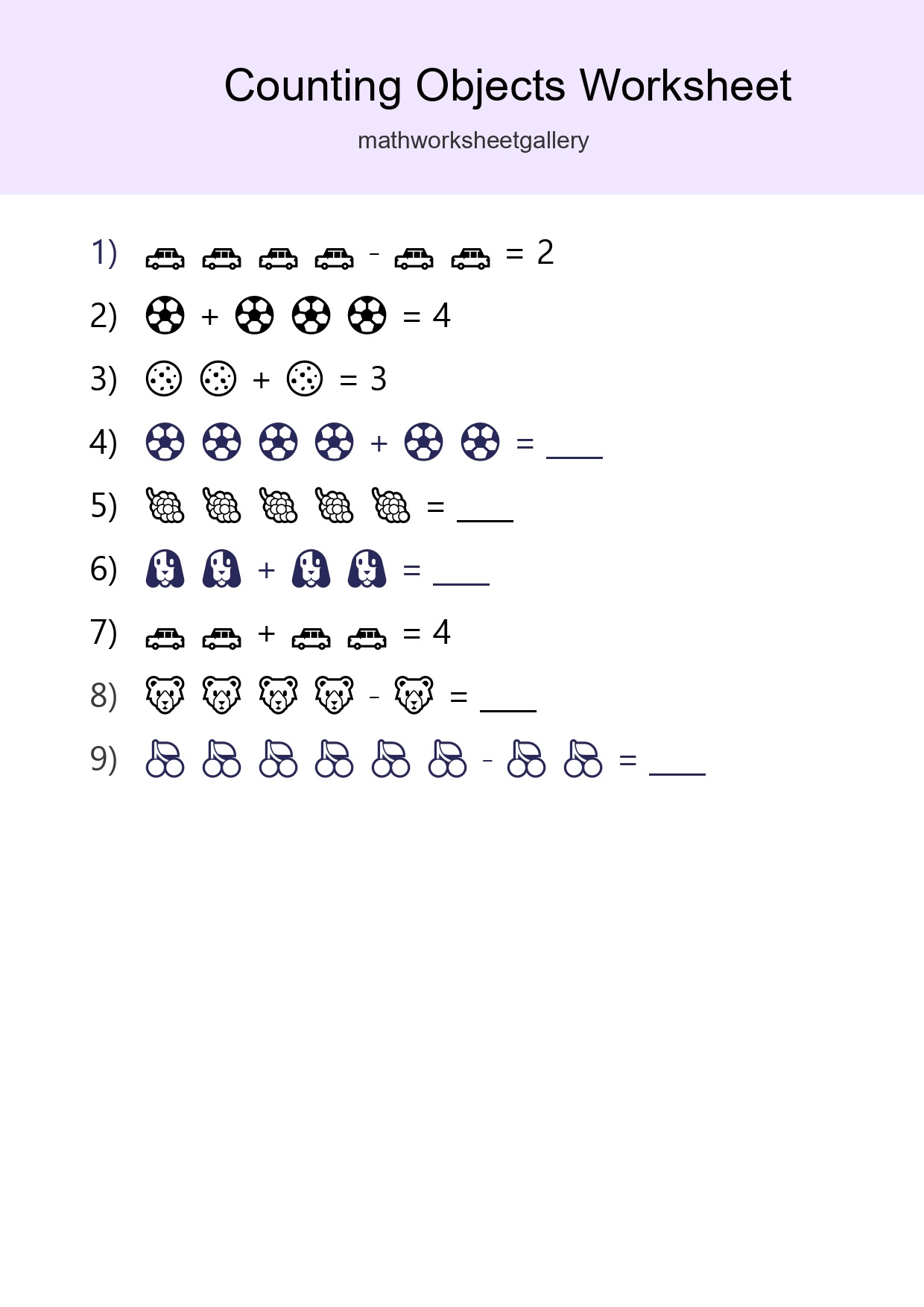 Free Counting Objects Worksheet For Kindergarten - Part 3