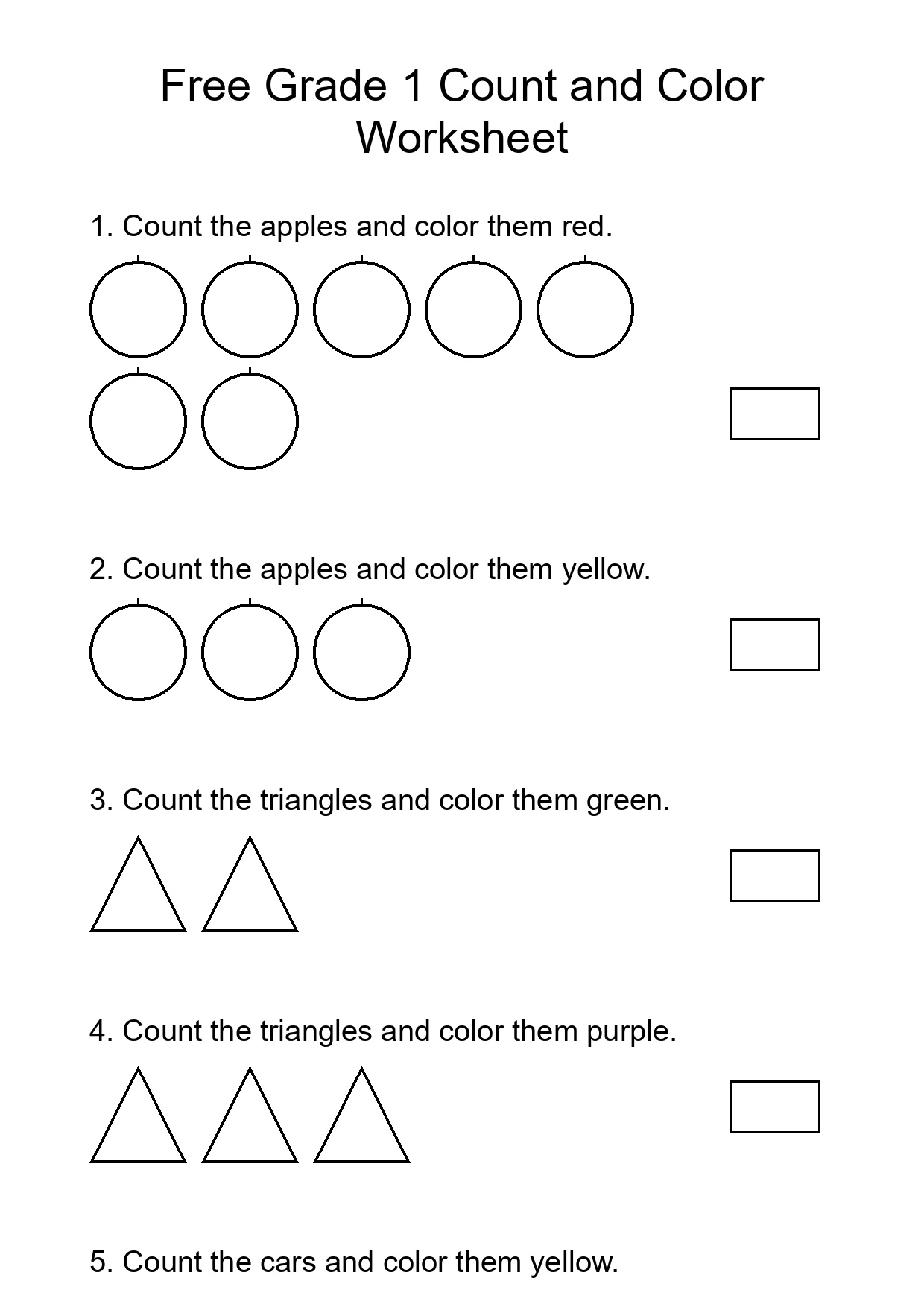 Free Grade 1 Count and Color Worksheet