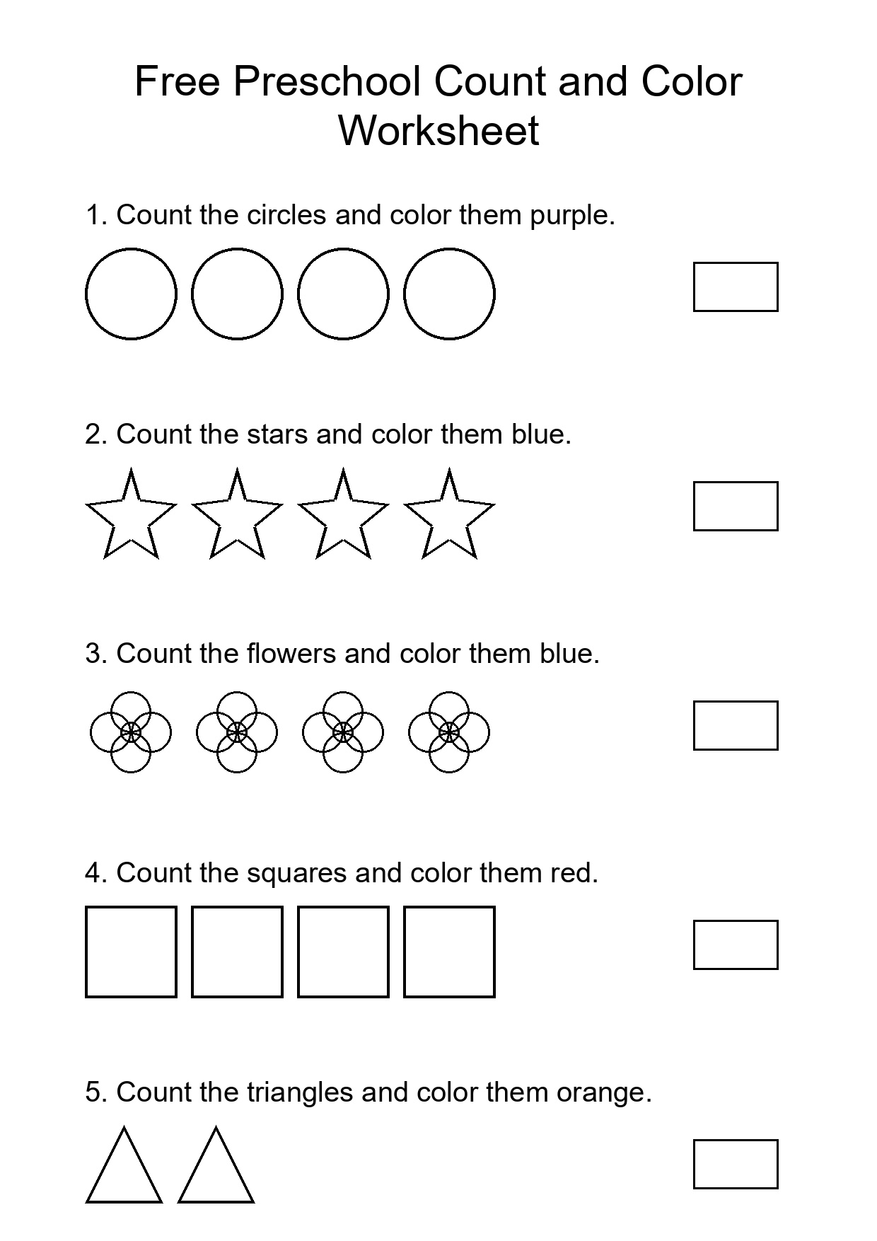 Free Preschool Count and Color Worksheet