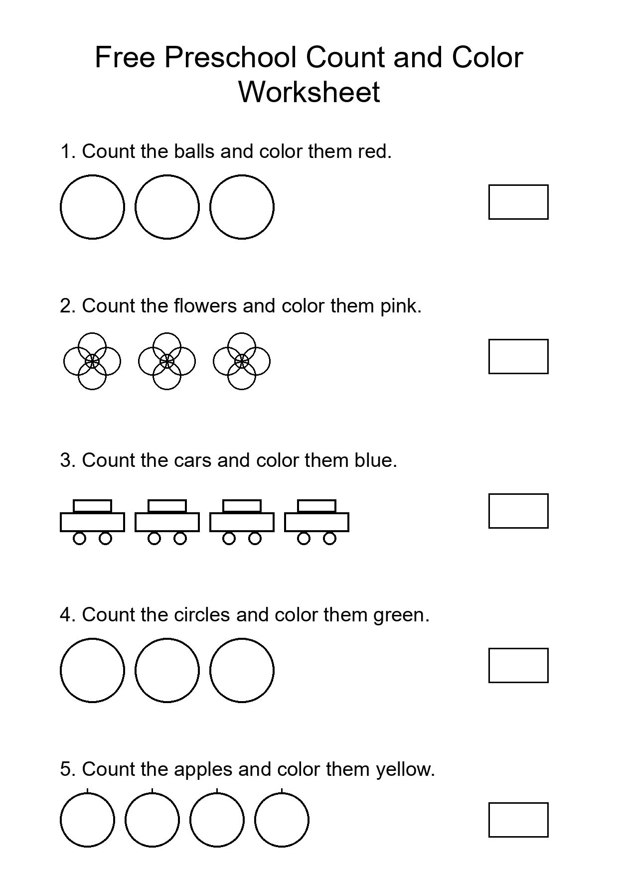 Free Preschool Count and Color Worksheet