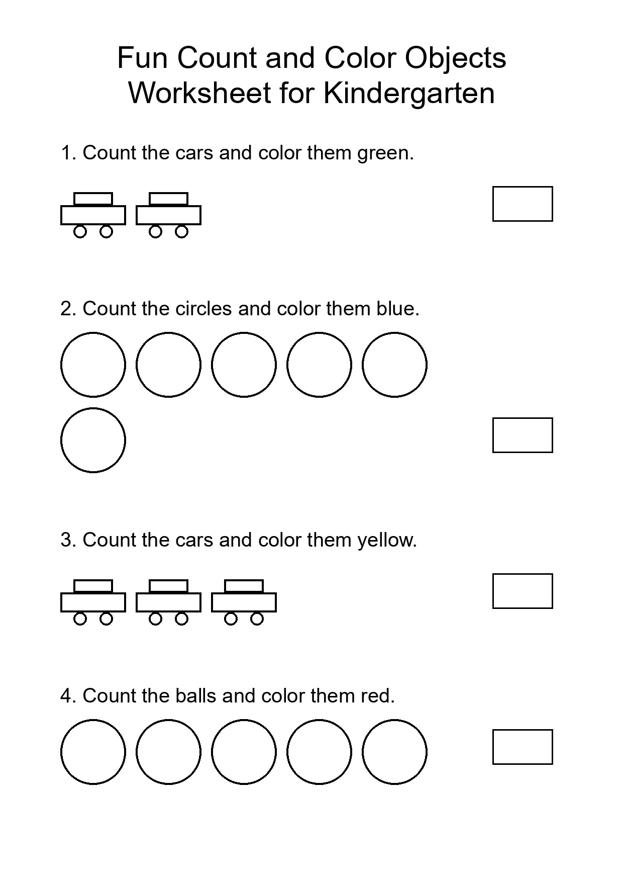 Fun Count and Color Objects Worksheet for Kindergarten