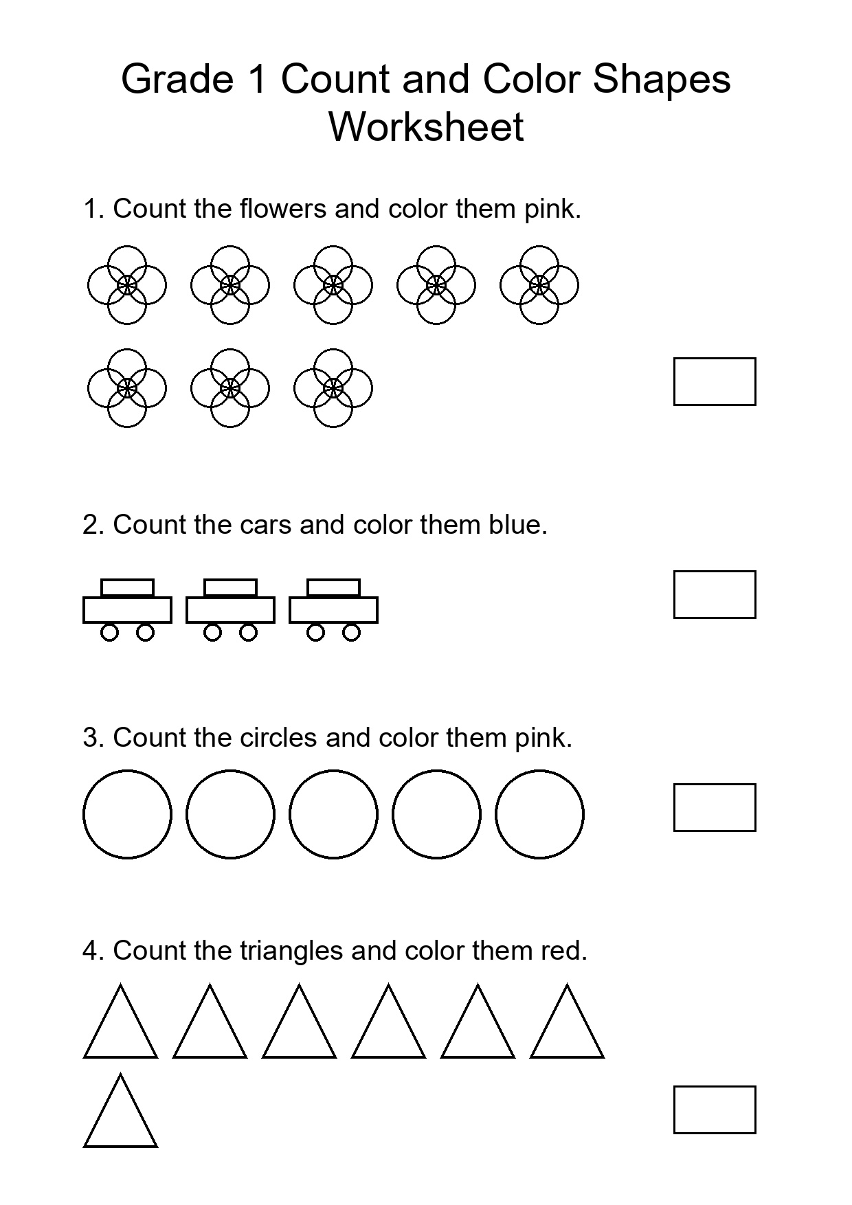 Grade 1 Count and Color Shapes Worksheet
