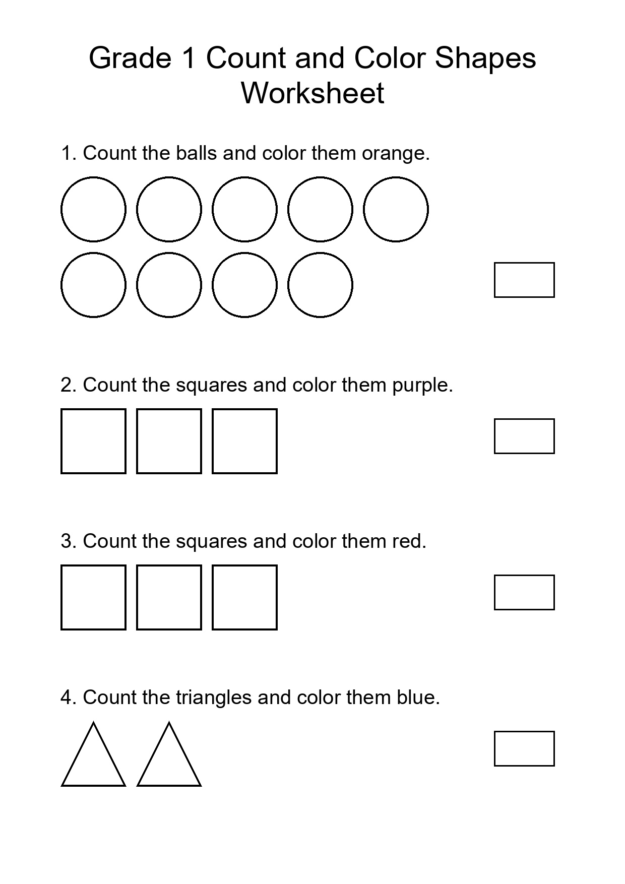 Grade 1 Count and Color Shapes Worksheet