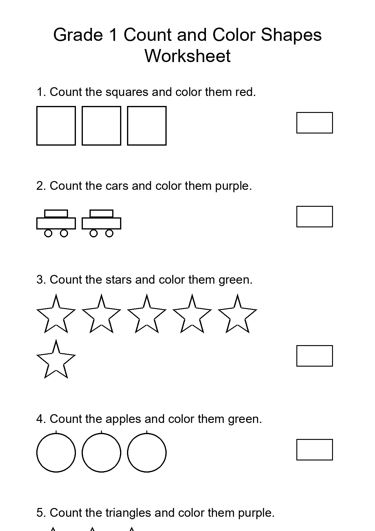 Grade 1 Count and Color Shapes Worksheet