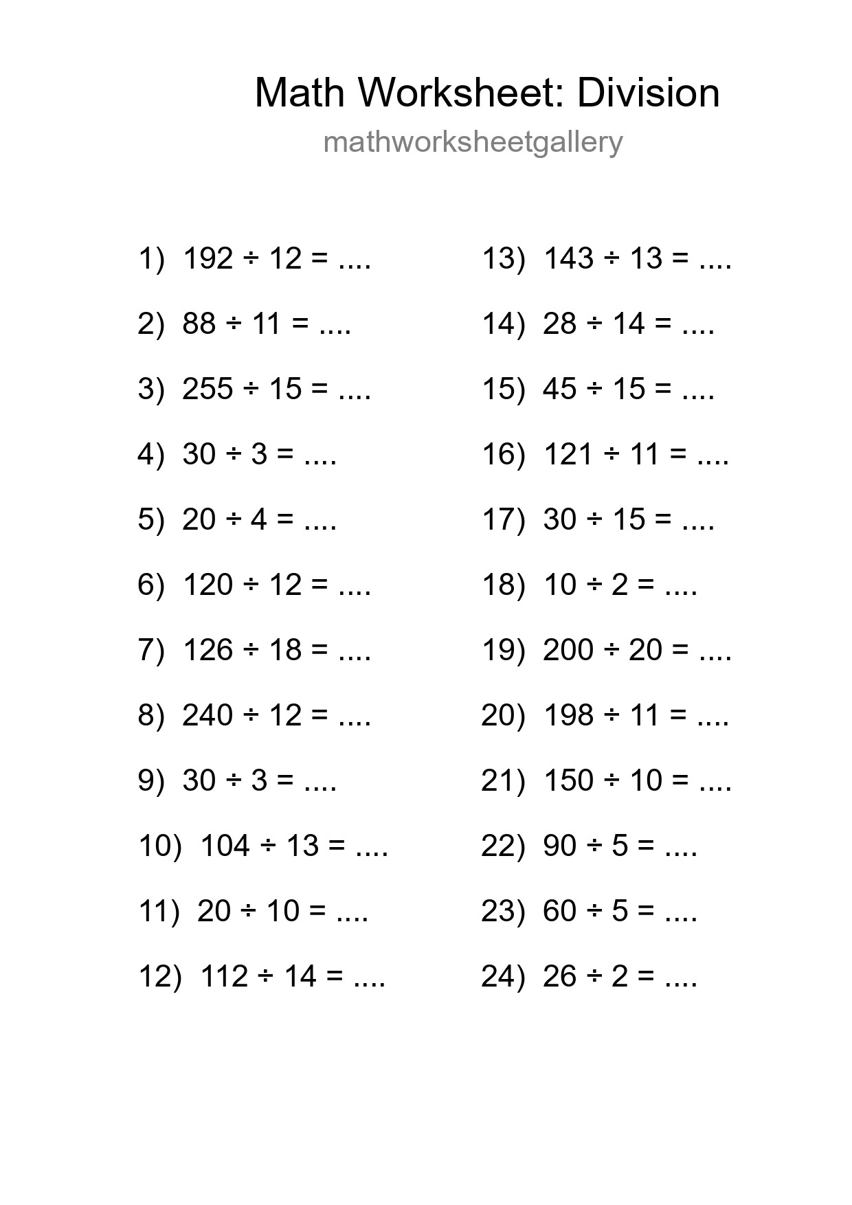 Grade 2 Division Practice Worksheet (24 Problems) - Part 54