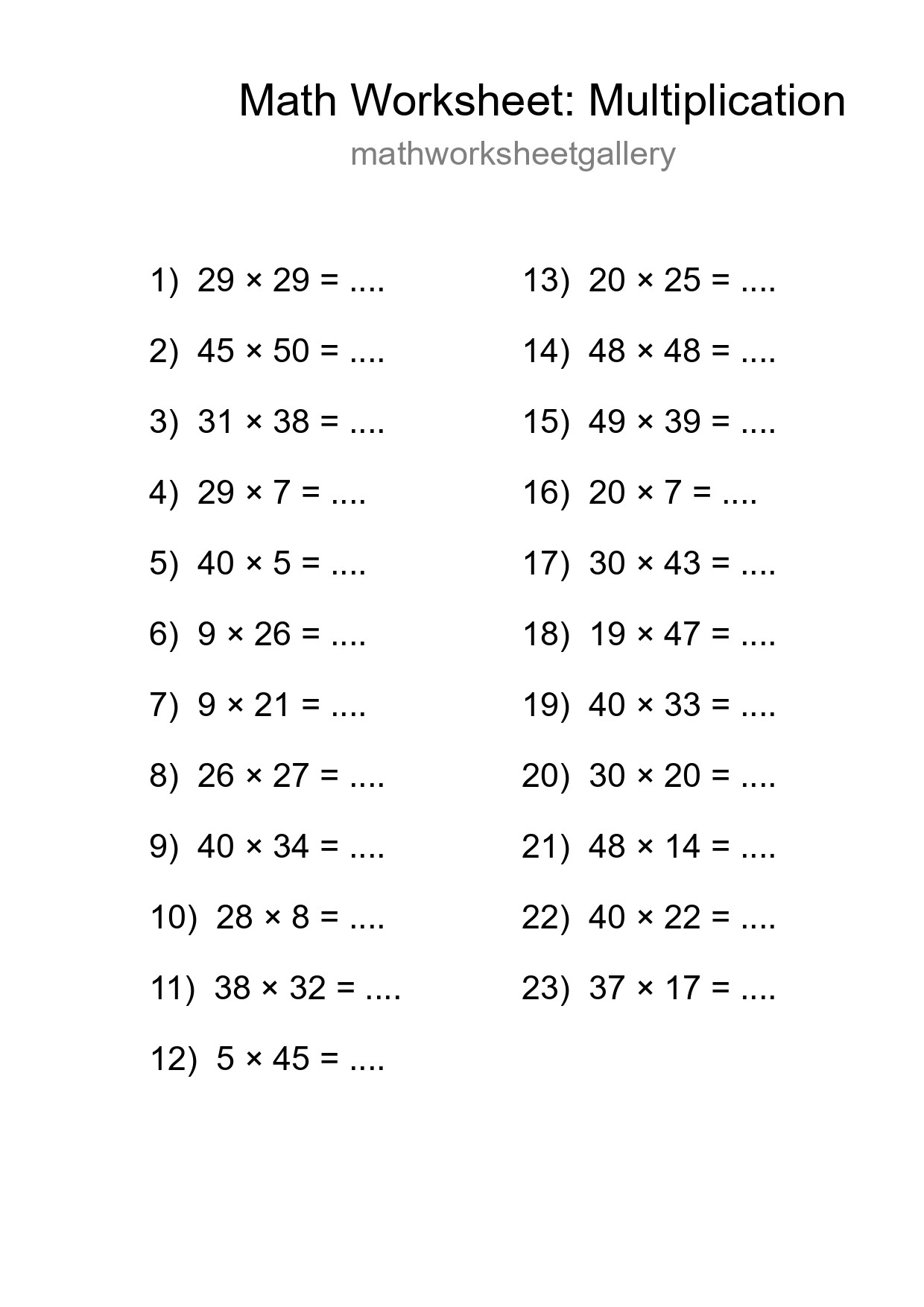 Grade 2 Multiplication Practice Worksheet (23 Problems) - Part 187