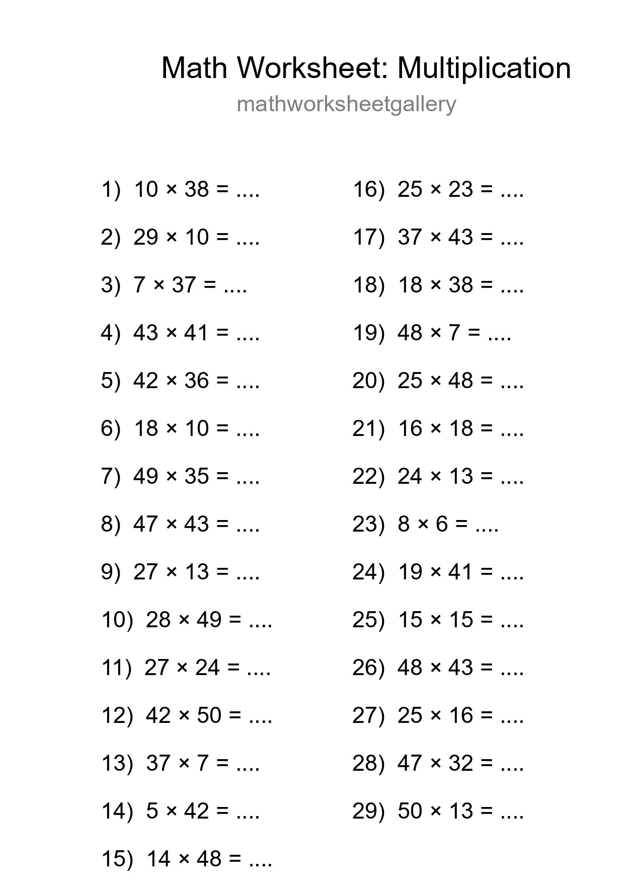 Grade 2 Multiplication Practice Worksheet (29 Problems) - Part 277