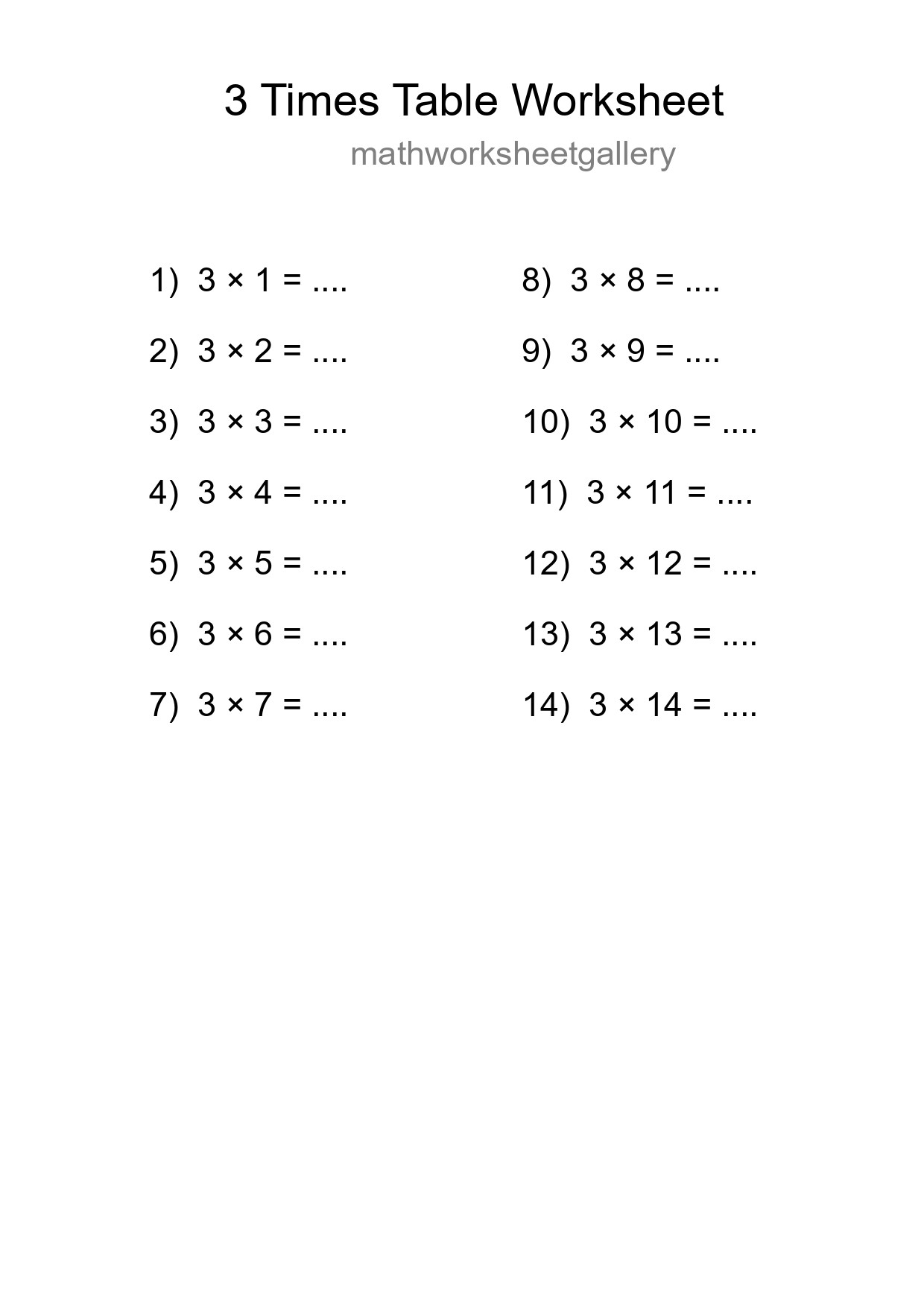 Grade 2 Multiplication Table 3 Practice - Part 299