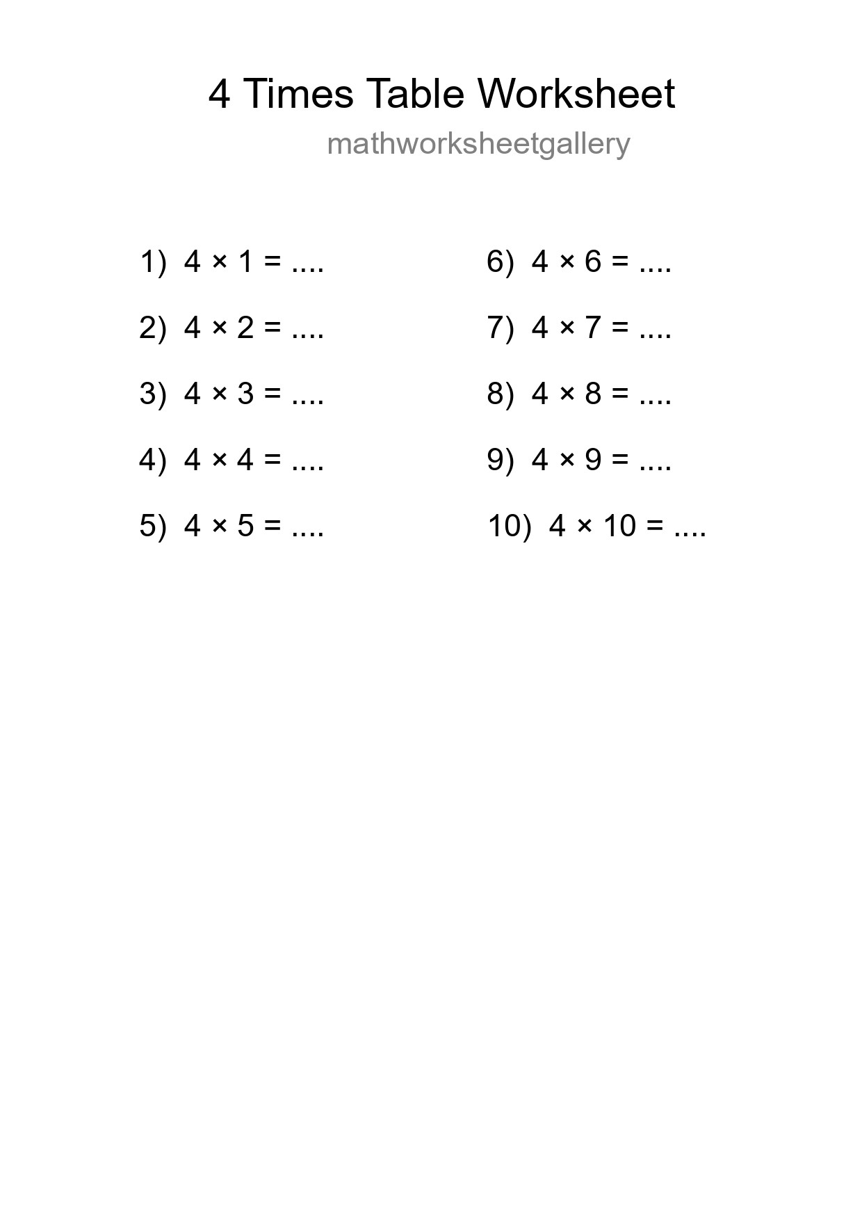 Grade 2 Multiplication Table 4 Practice - Part 109
