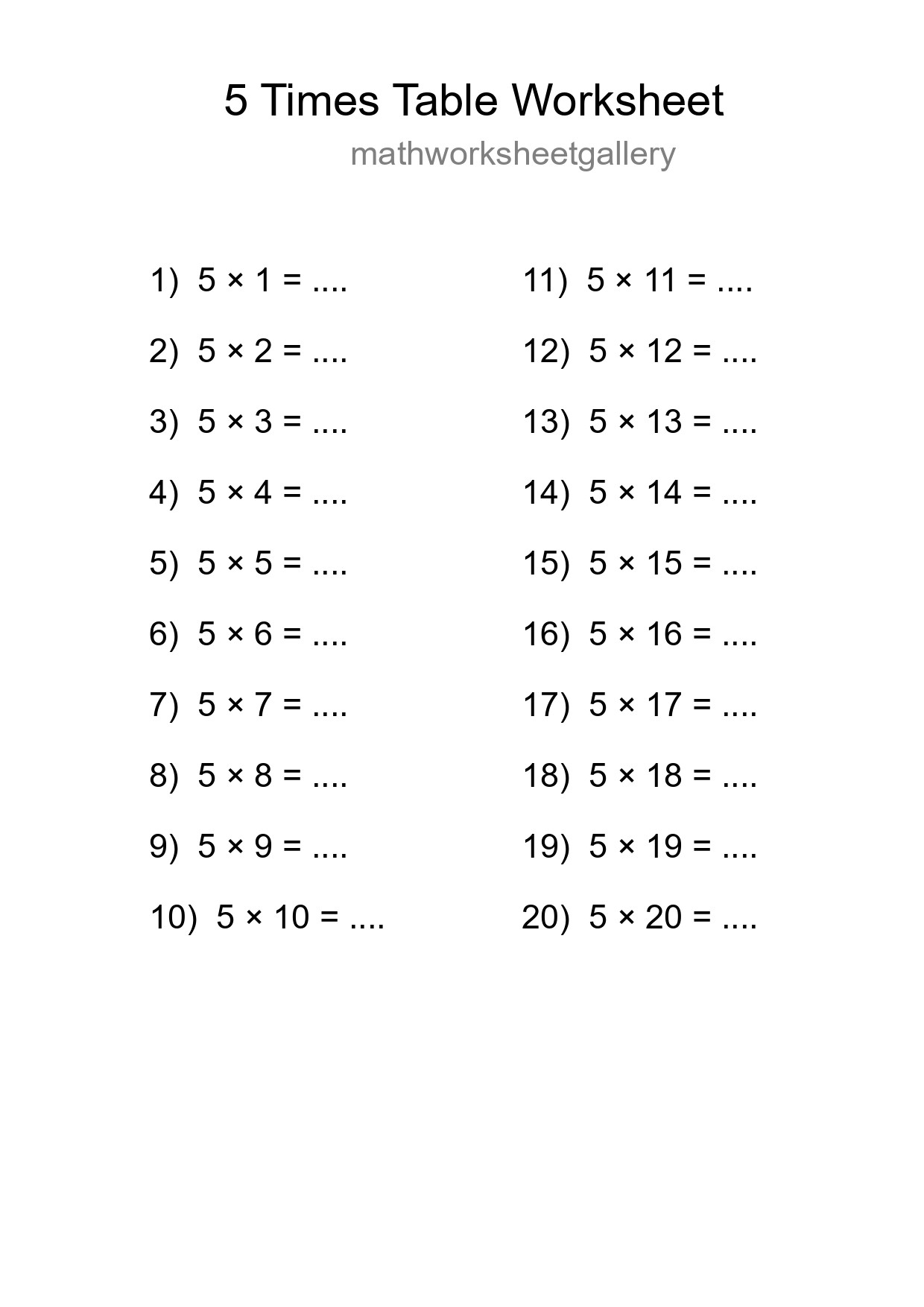Grade 2 Multiplication Table 5 Practice - Part 179