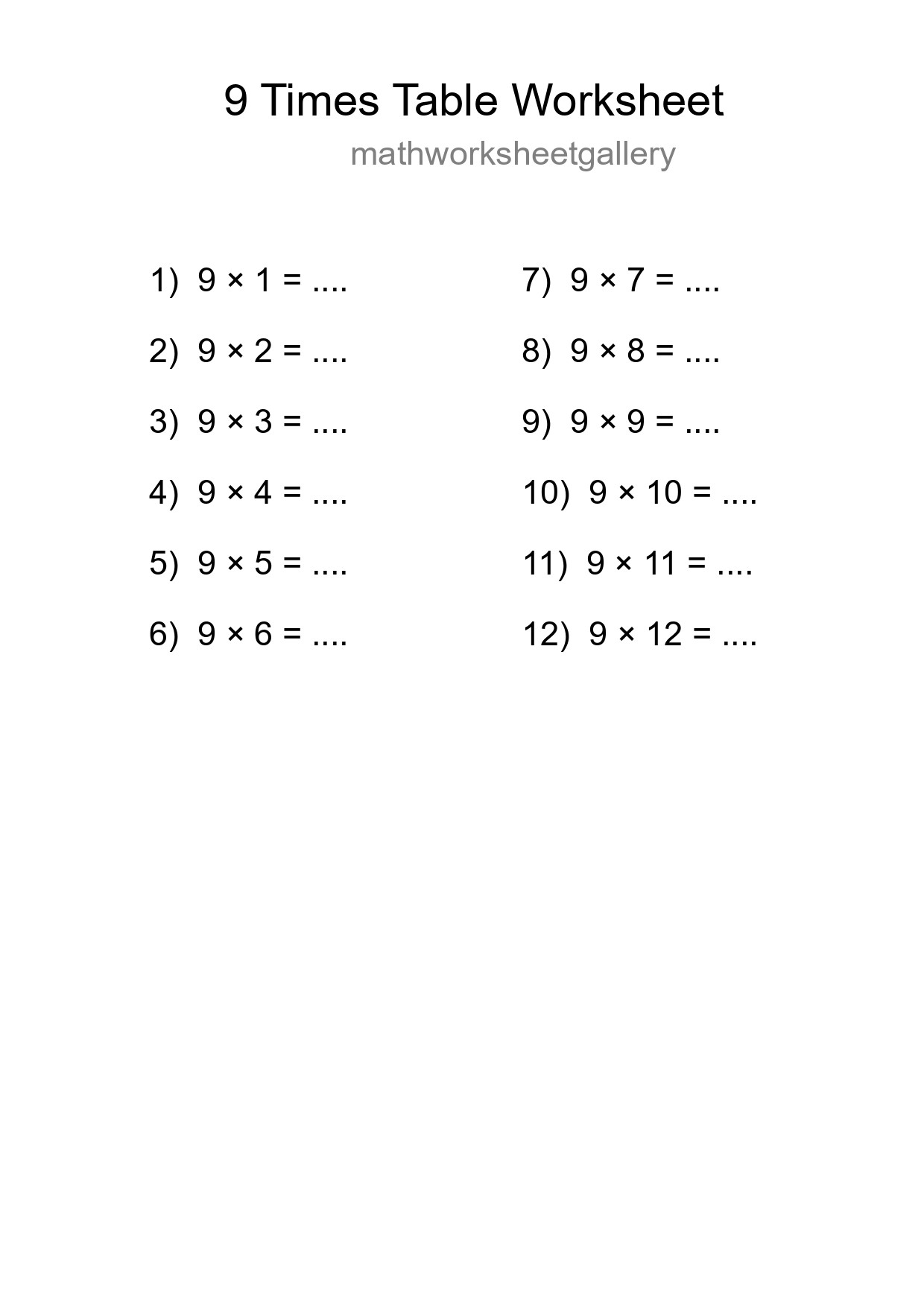 Grade 3 Multiplication Table 9 Practice - Part 129