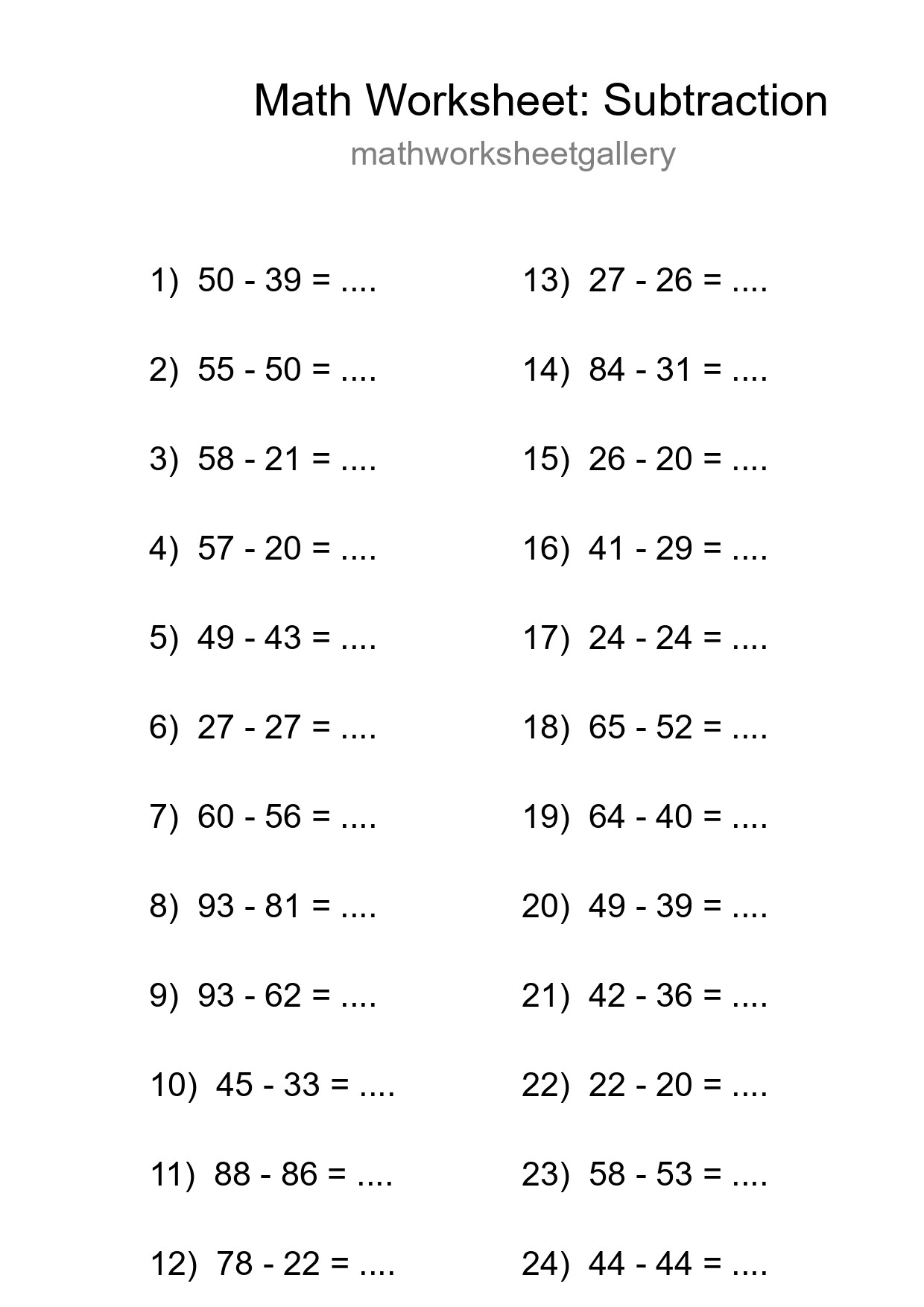 Grade 3 Subtraction Practice Worksheet (24 Problems) - Part 178