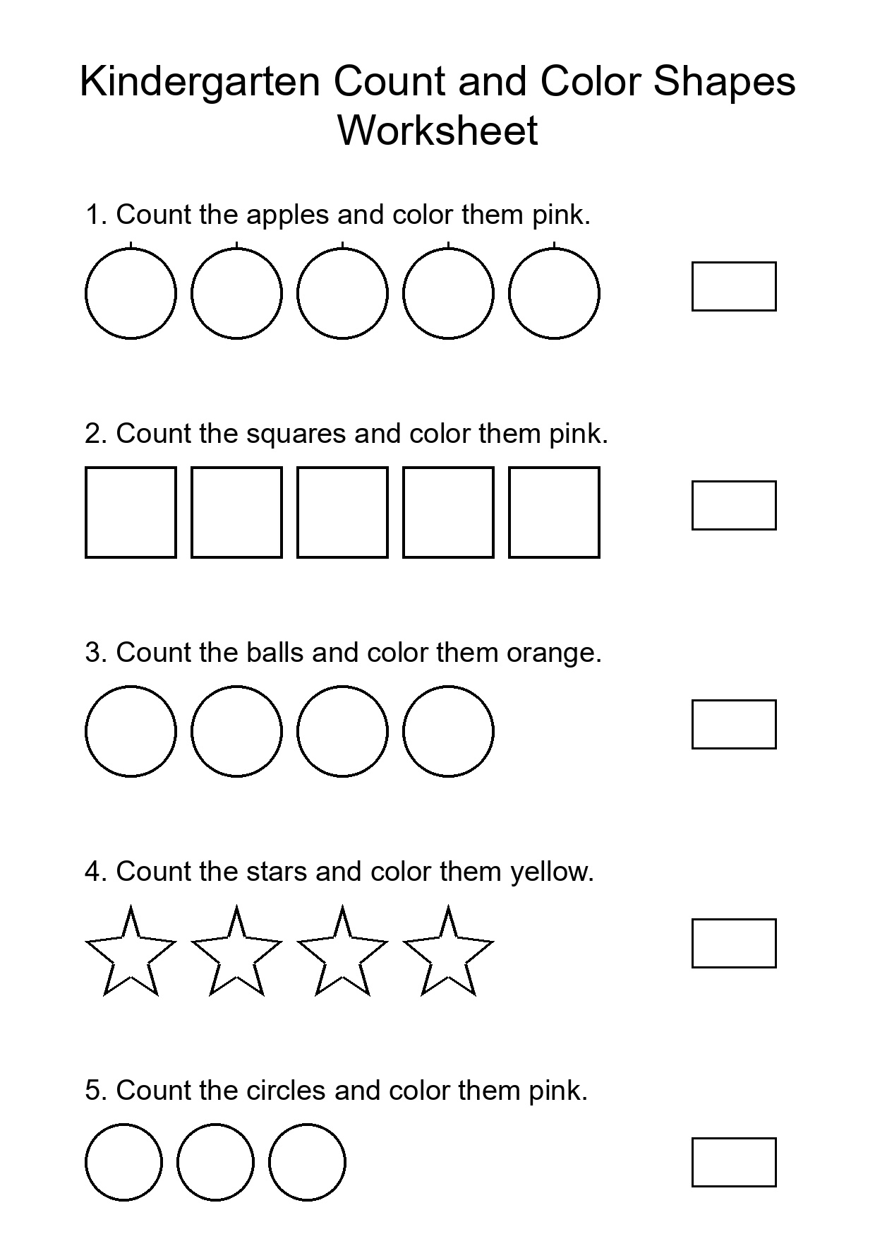 Kindergarten Count and Color Shapes Worksheet
