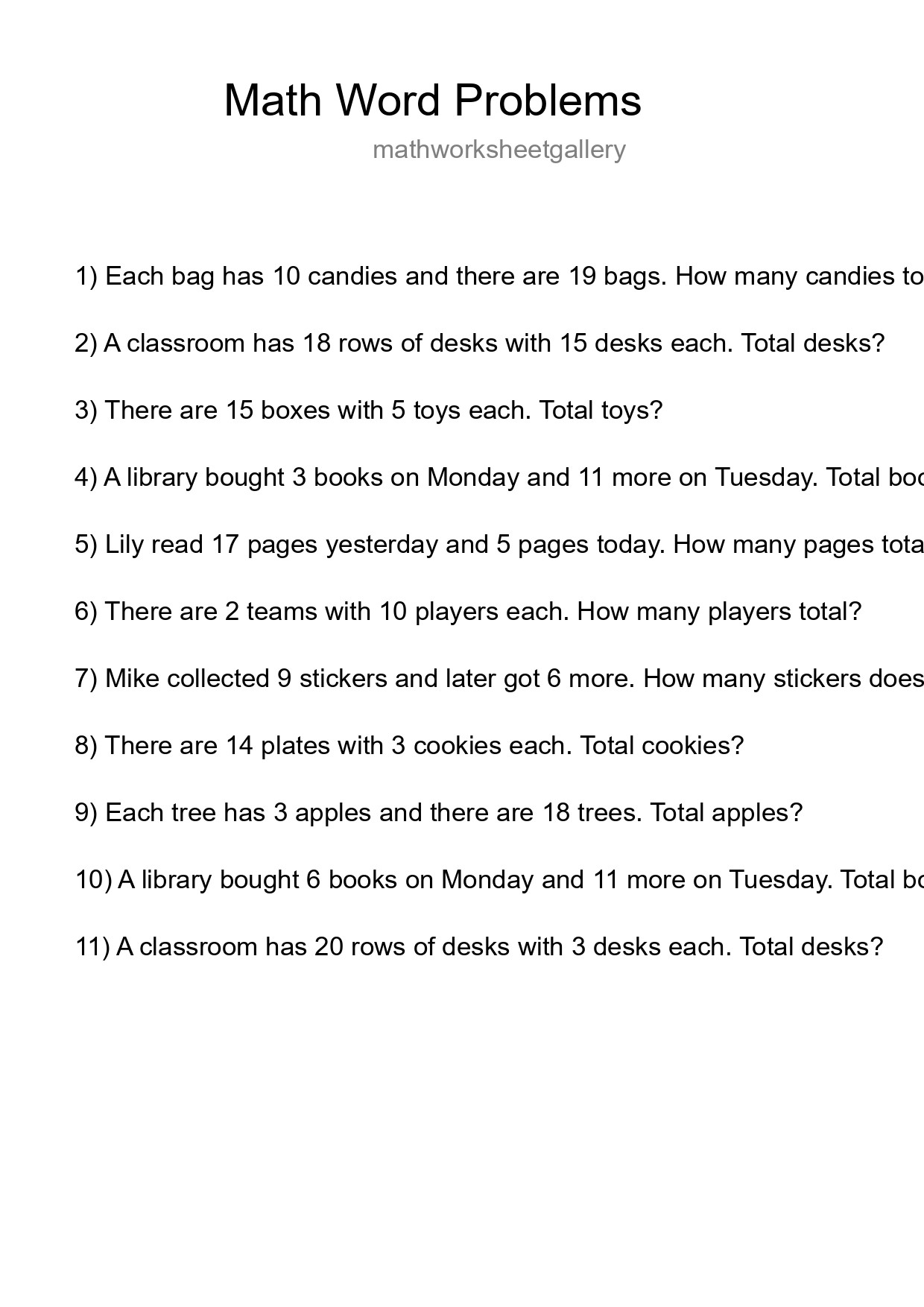 Math Word Problem Worksheet