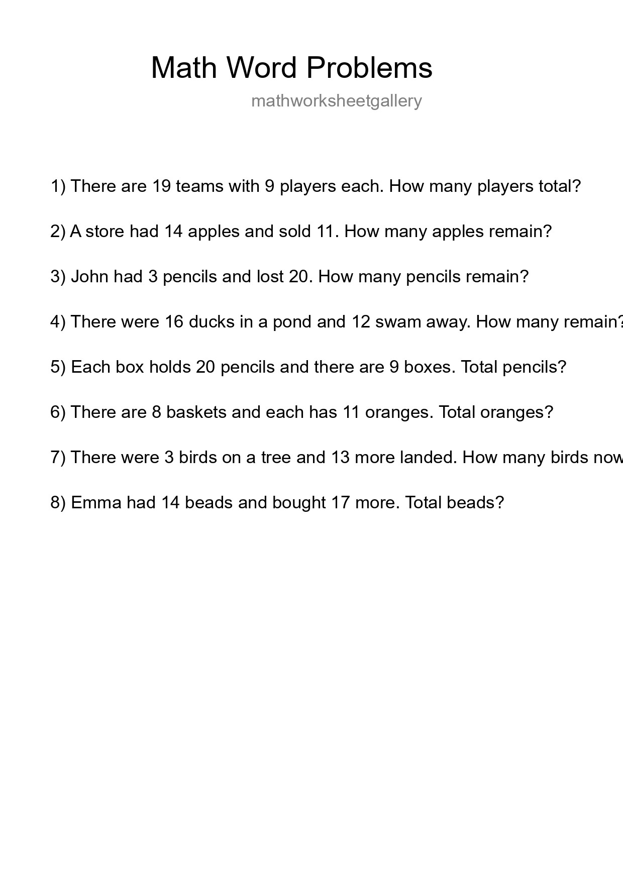 Math Word Problem Worksheet