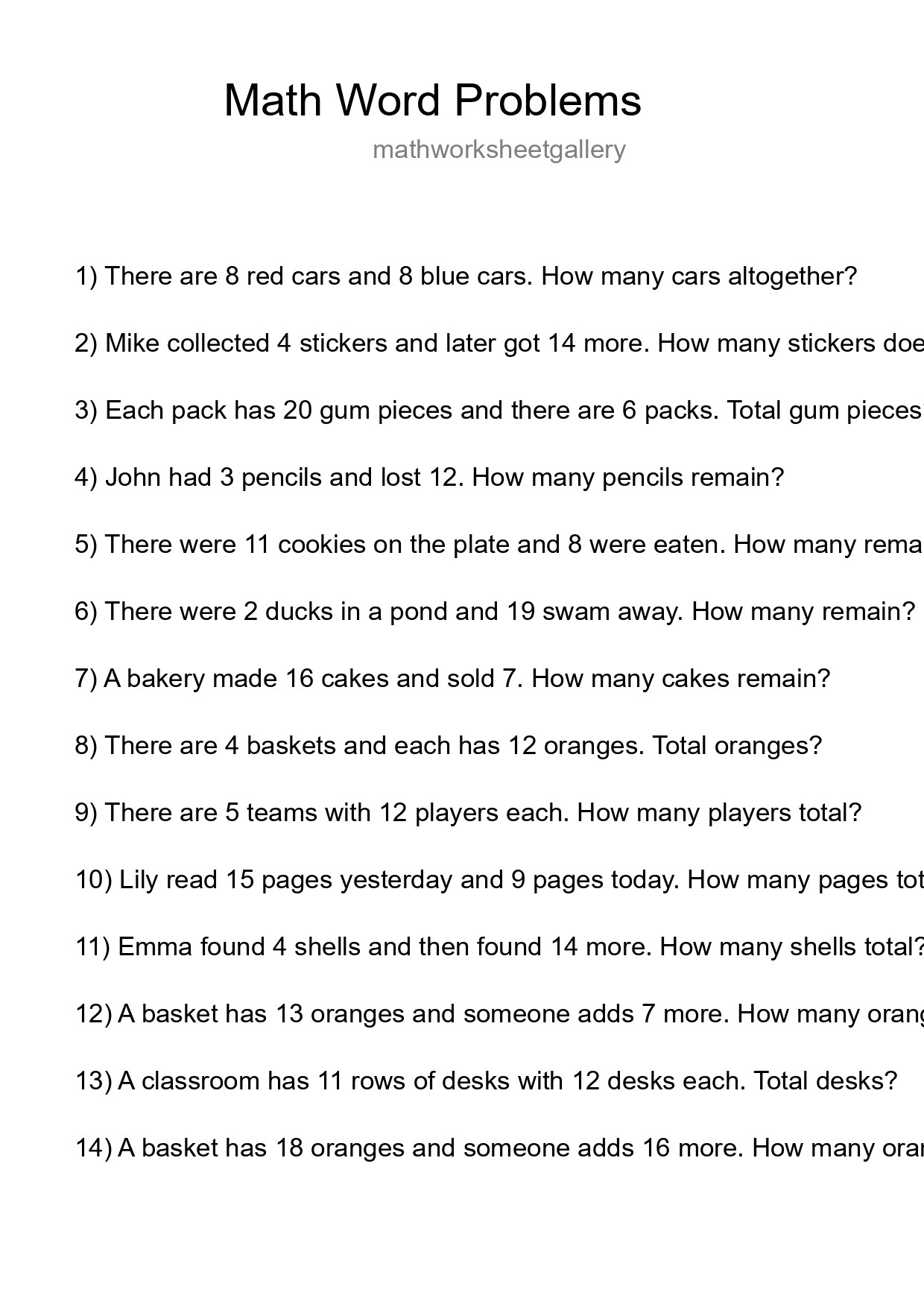 Math Word Problem Worksheet