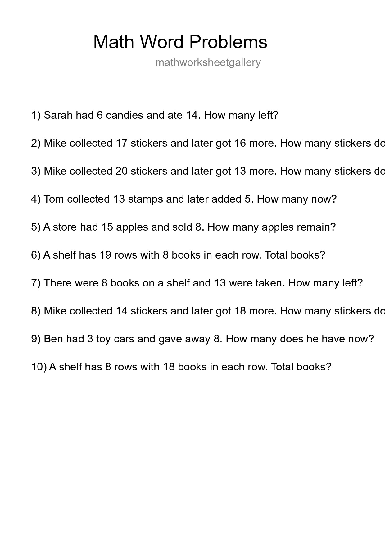 Math Word Problem Worksheet