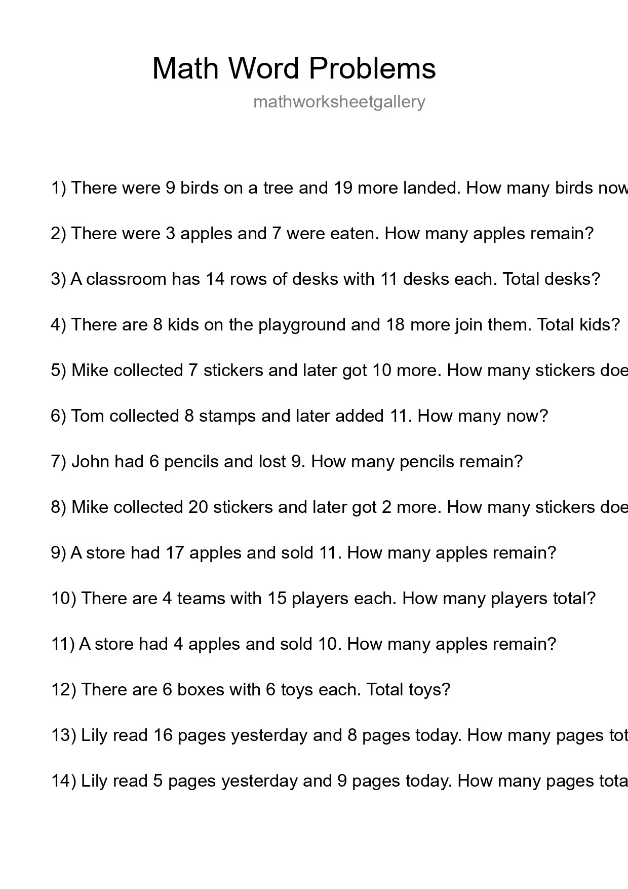 Math Word Problem Worksheet