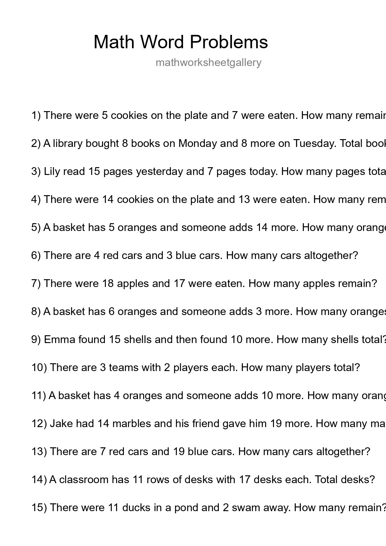 Math Word Problem Worksheet