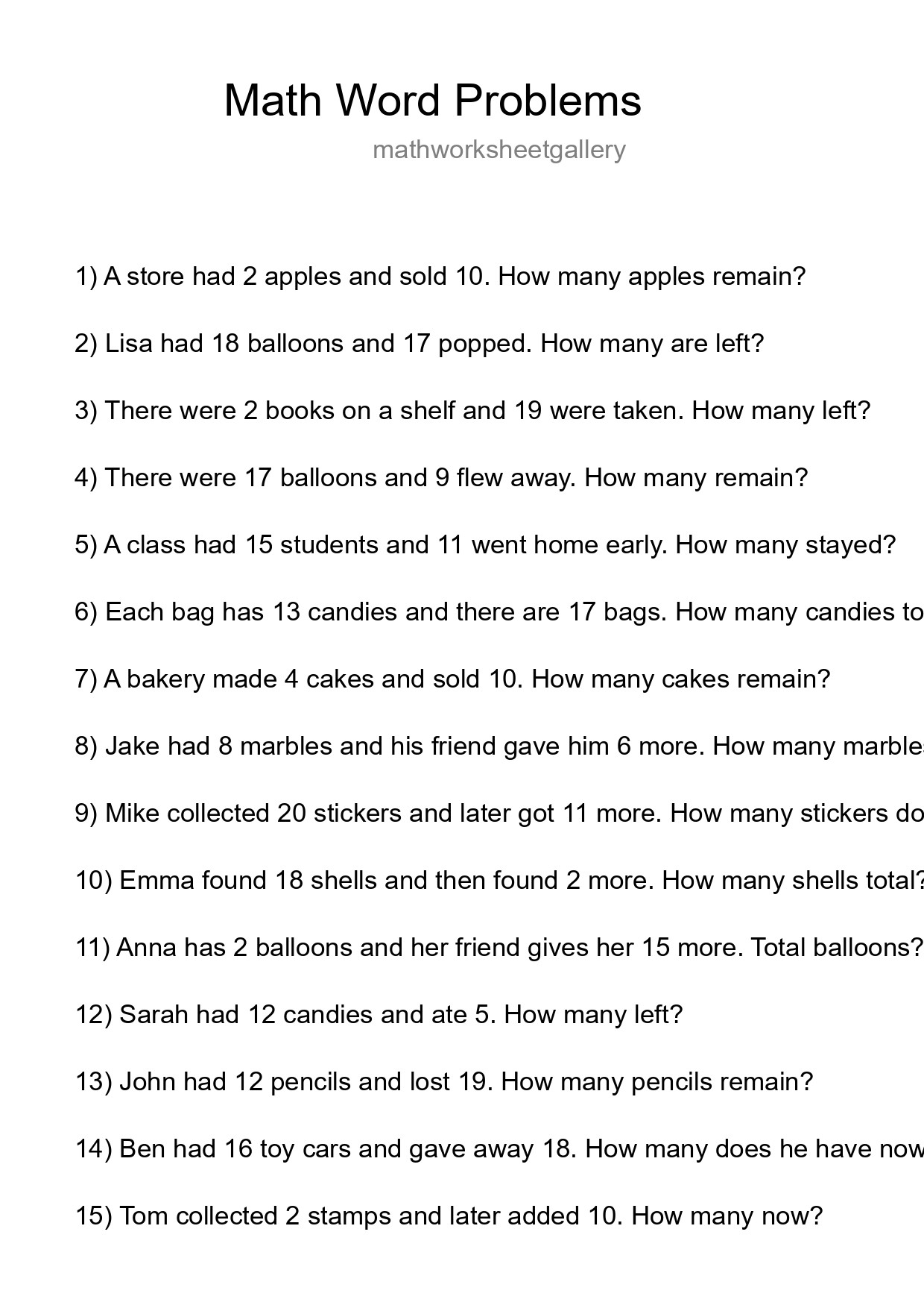 Math Word Problem Worksheet