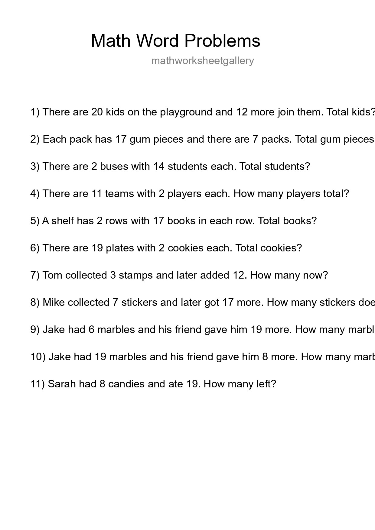 Math Word Problem Worksheet