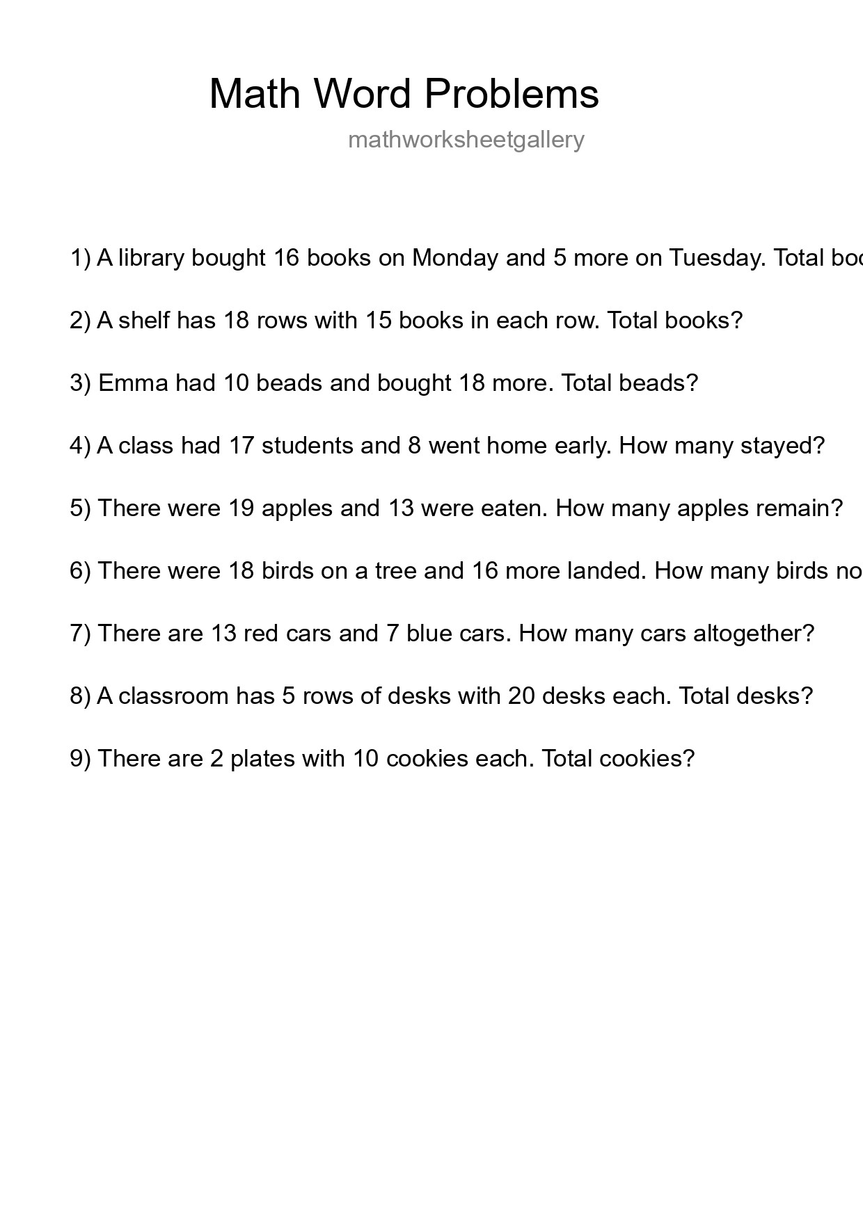 Math Word Problem Worksheet