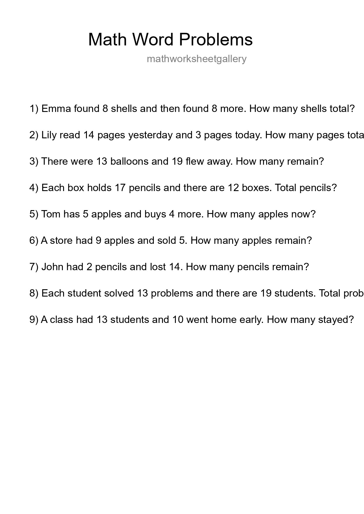 Math Word Problem Worksheet