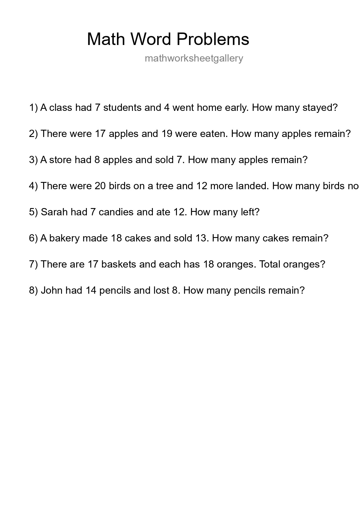 Math Word Problem Worksheet