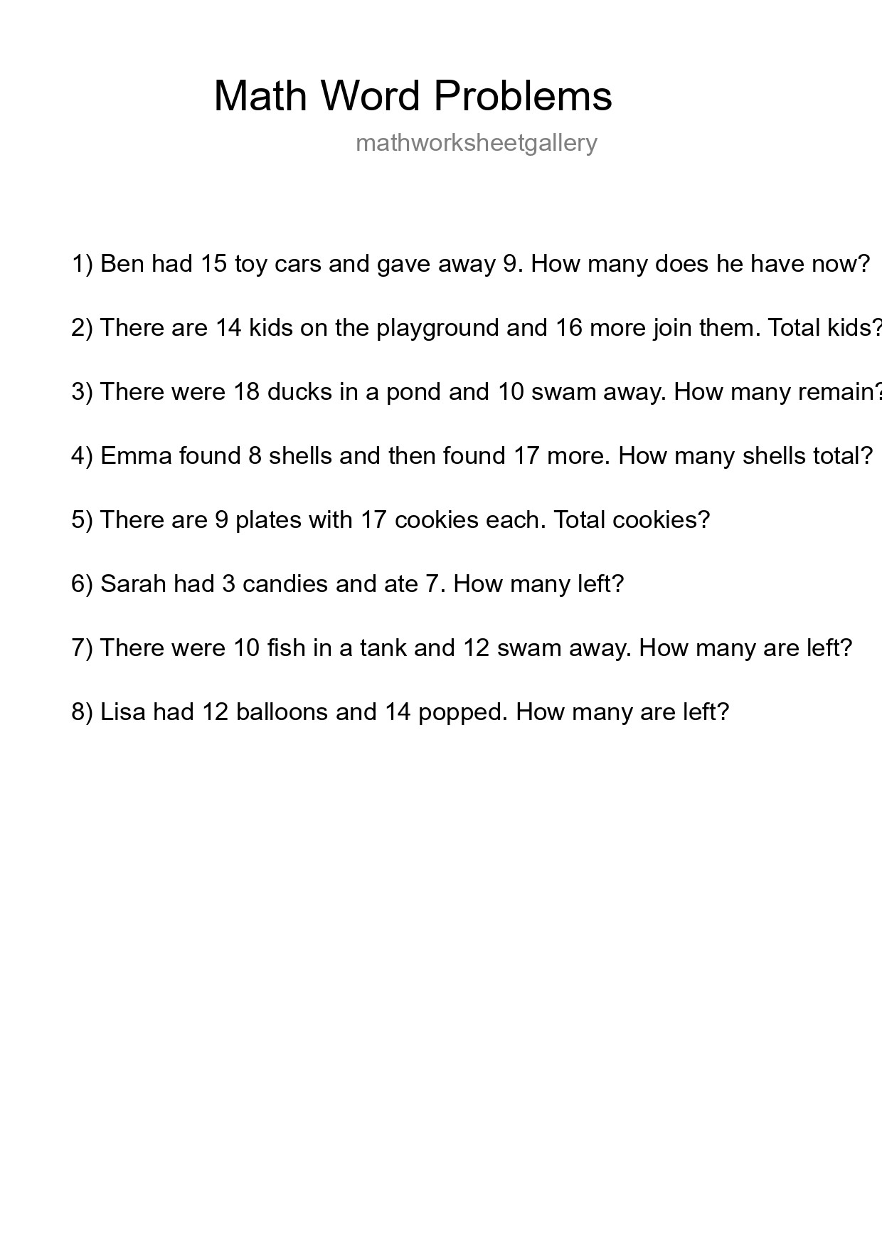 Math Word Problem Worksheet