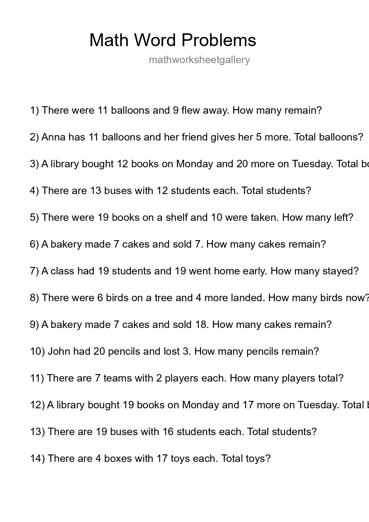 Math Word Problem Worksheet