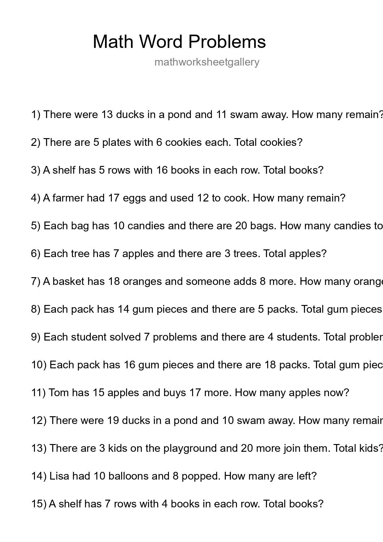 Math Word Problem Worksheet