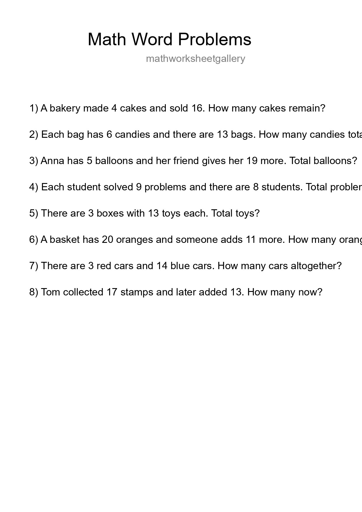 Math Word Problem Worksheet
