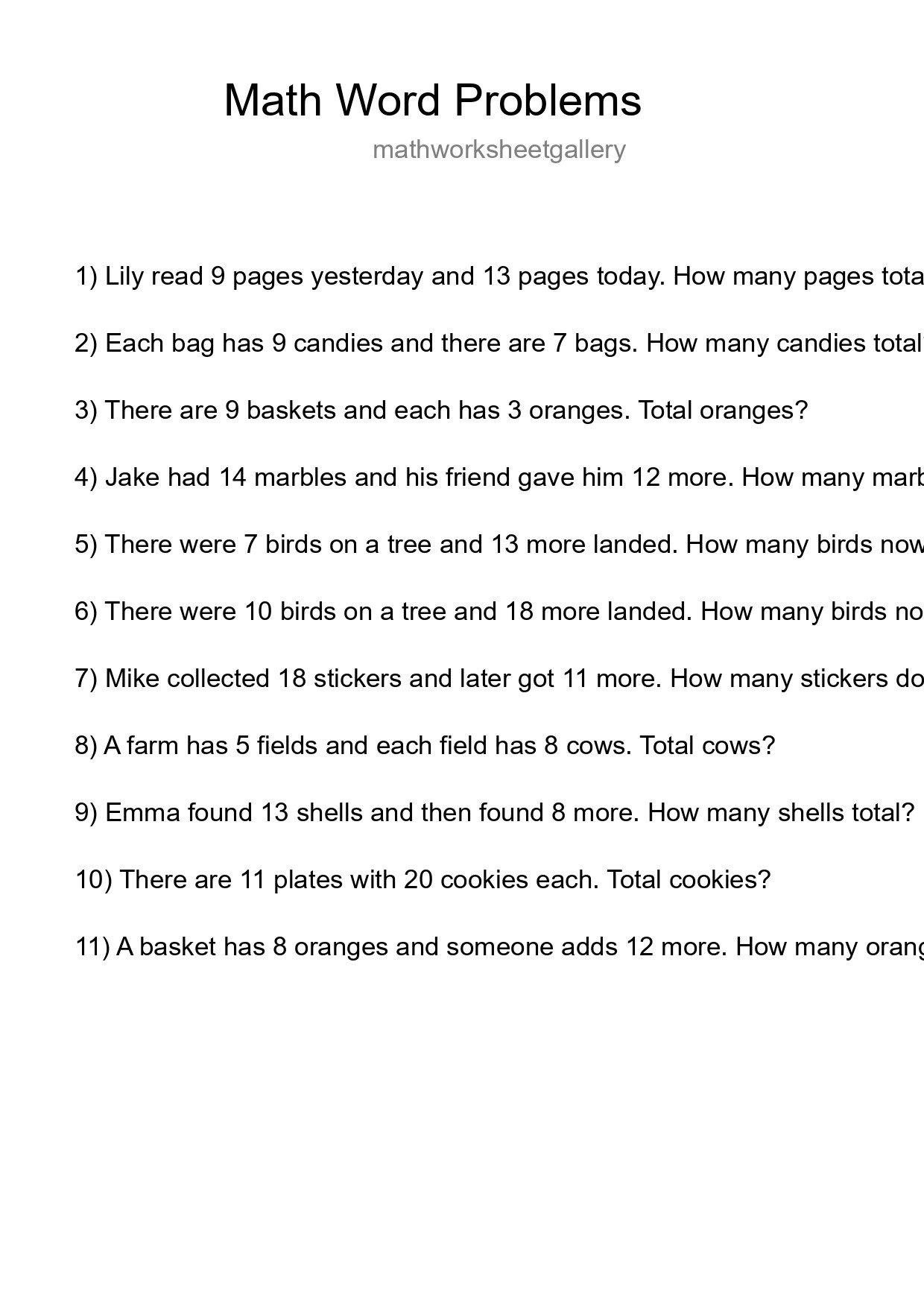 Math Word Problem Worksheet