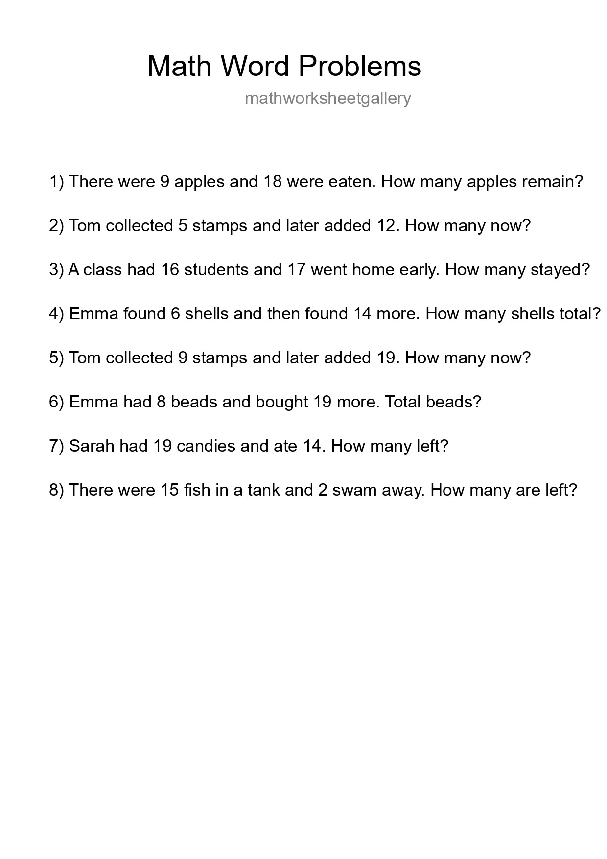 Math Word Problem Worksheet