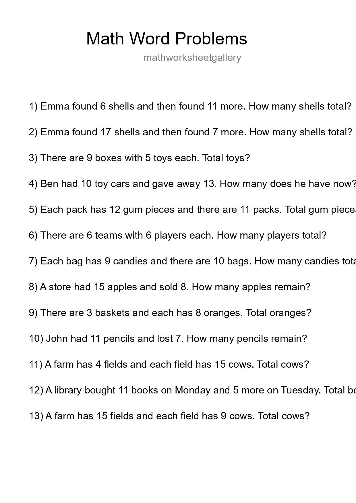 Math Word Problem Worksheet