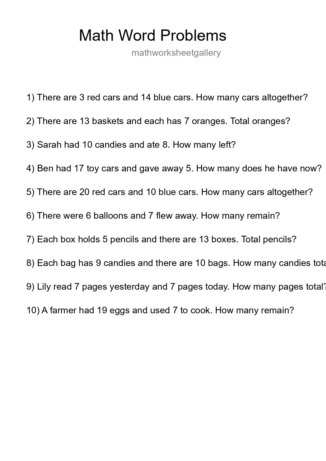 Math Word Problem Worksheet