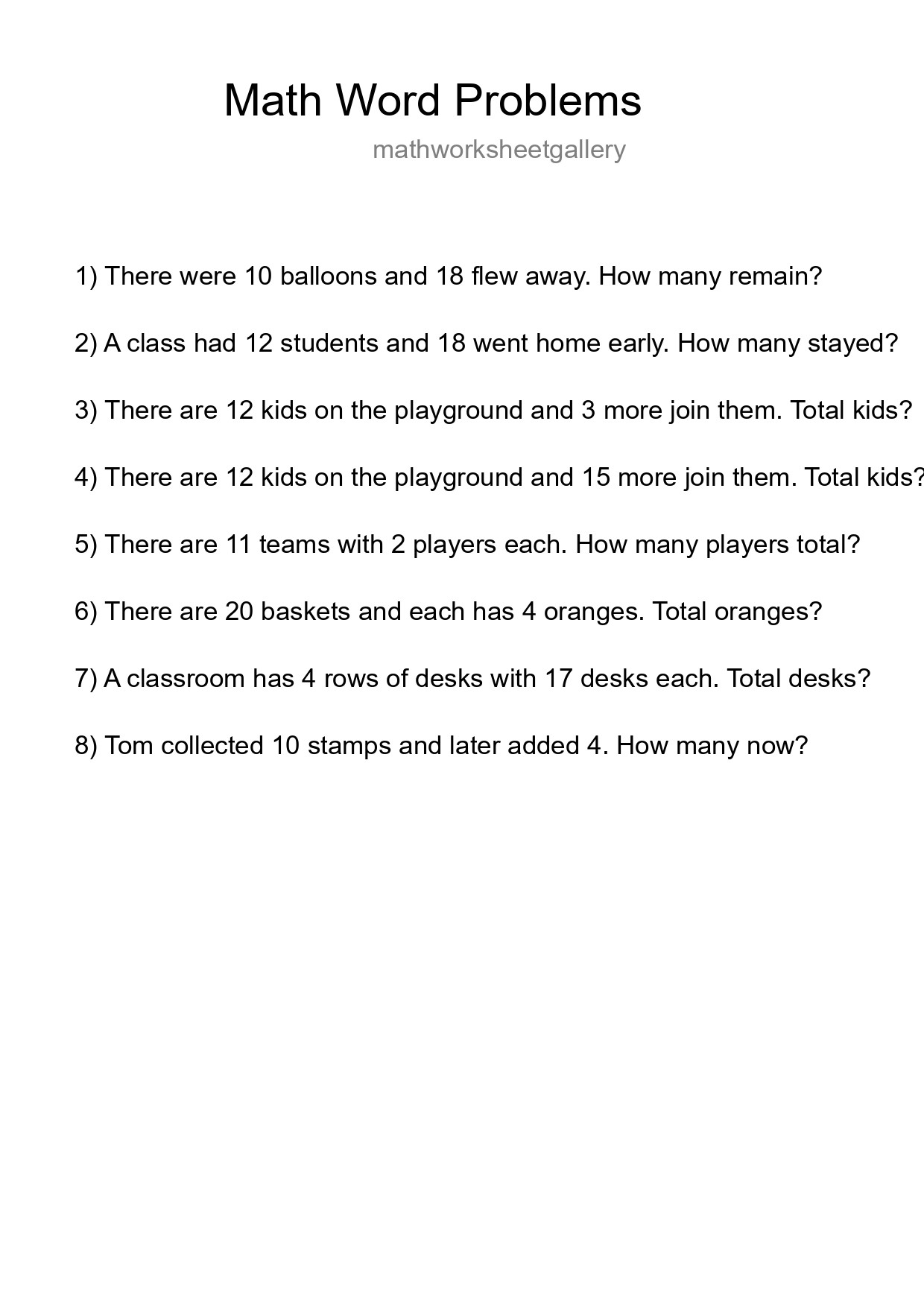 Math Word Problem Worksheet