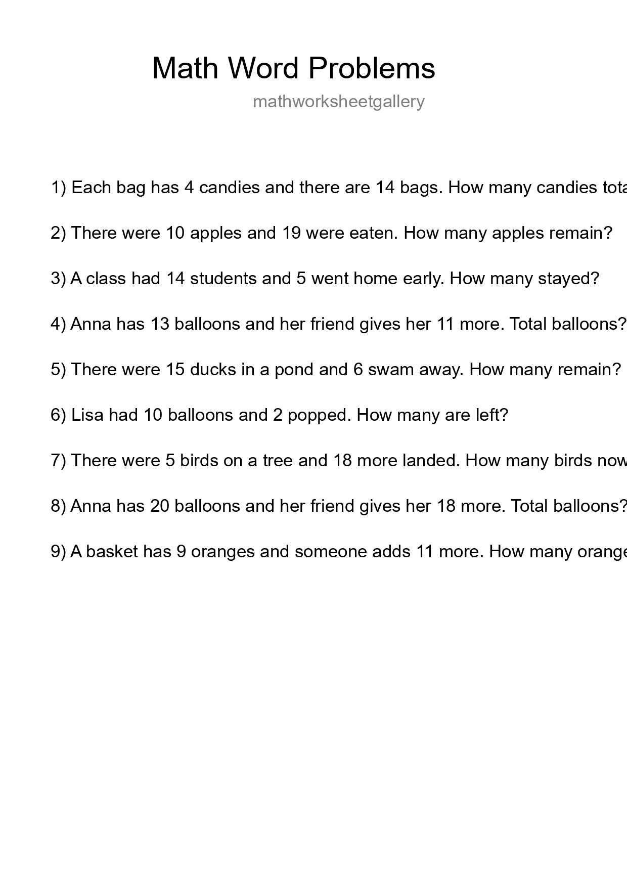 Math Word Problem Worksheet