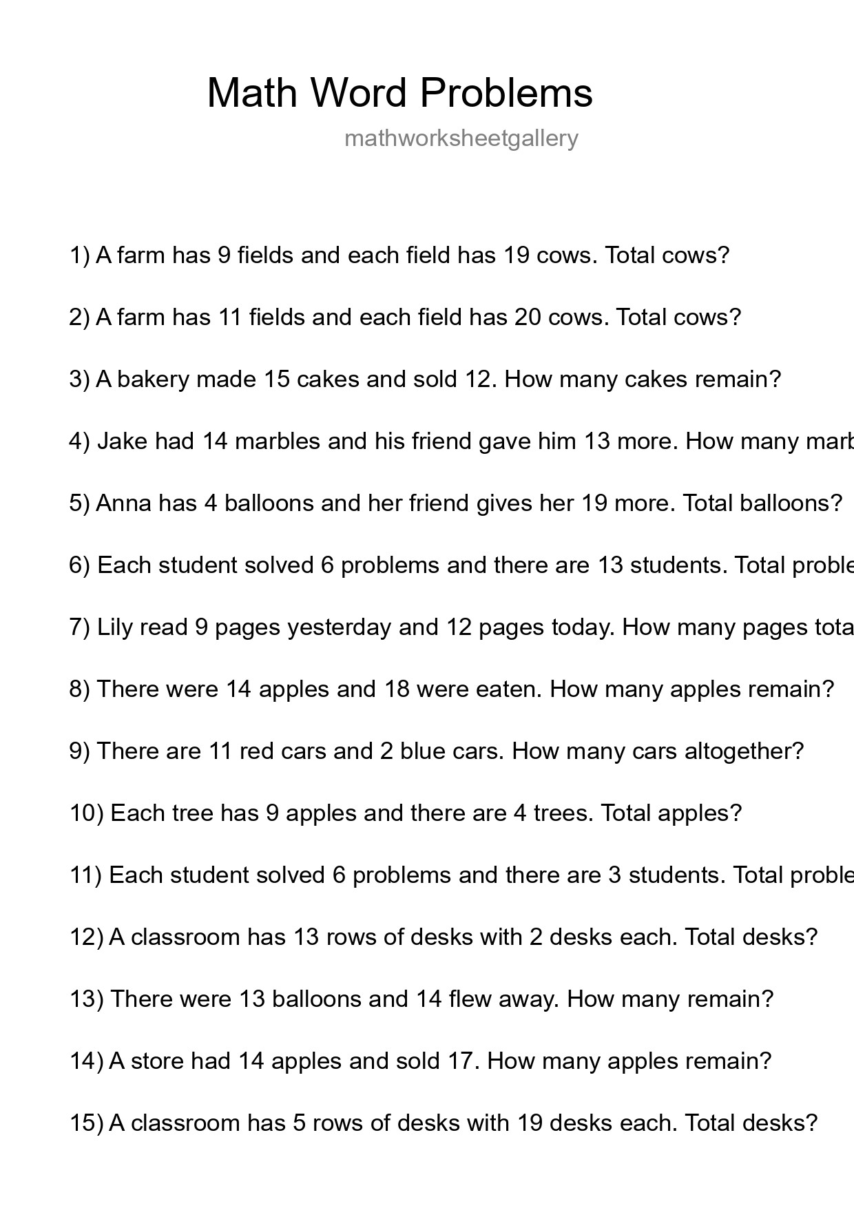 Math Word Problem Worksheet