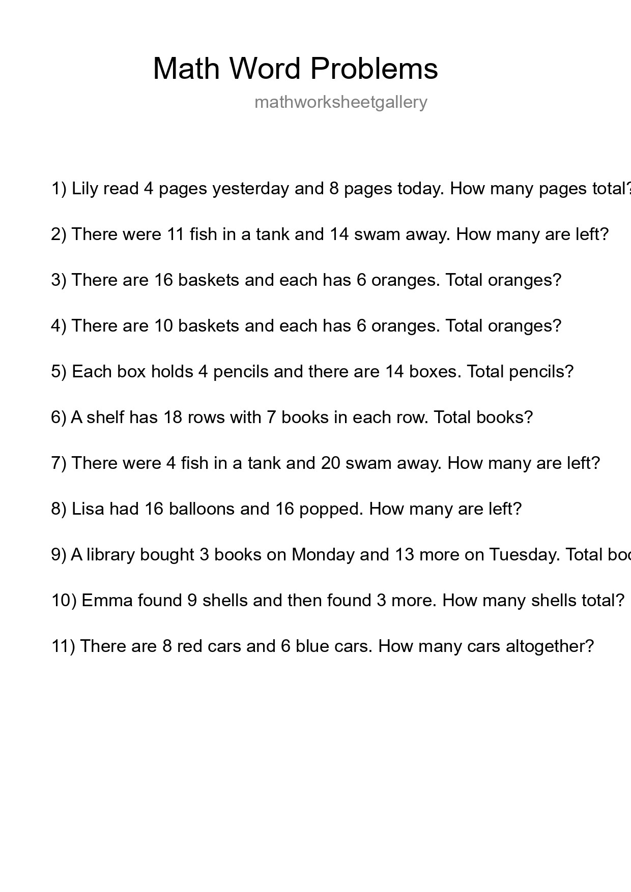 Math Word Problem Worksheet