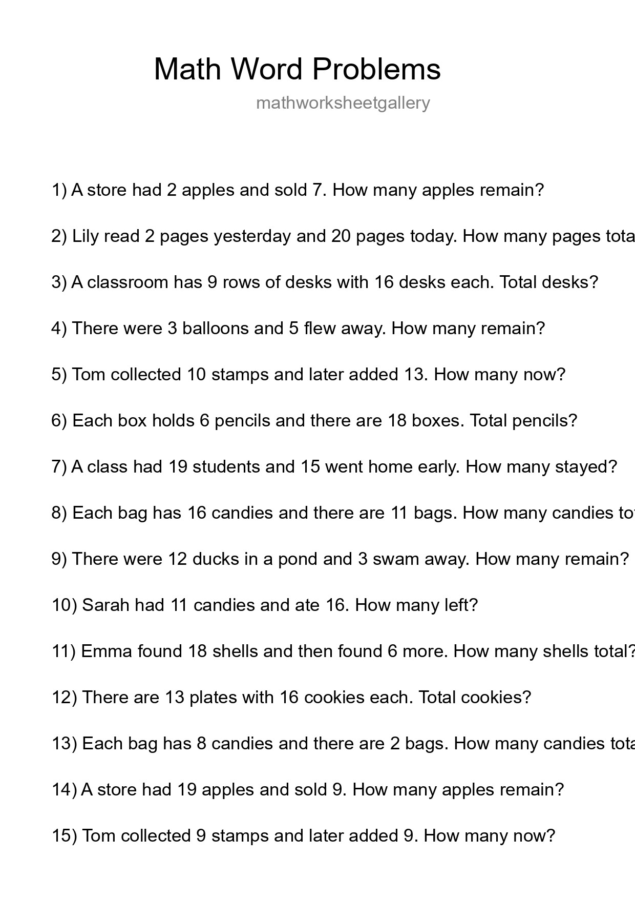 Math Word Problem Worksheet