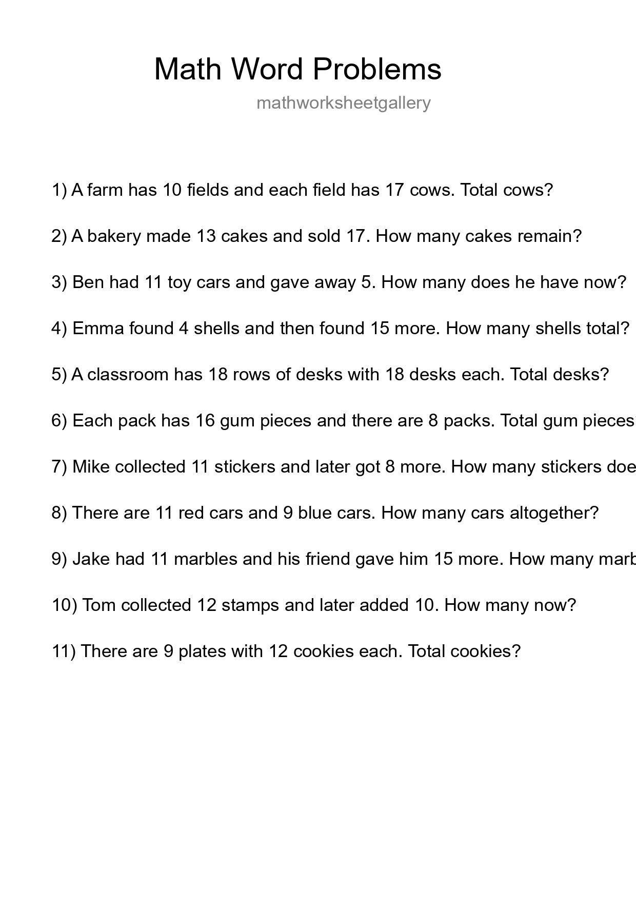Math Word Problem Worksheet