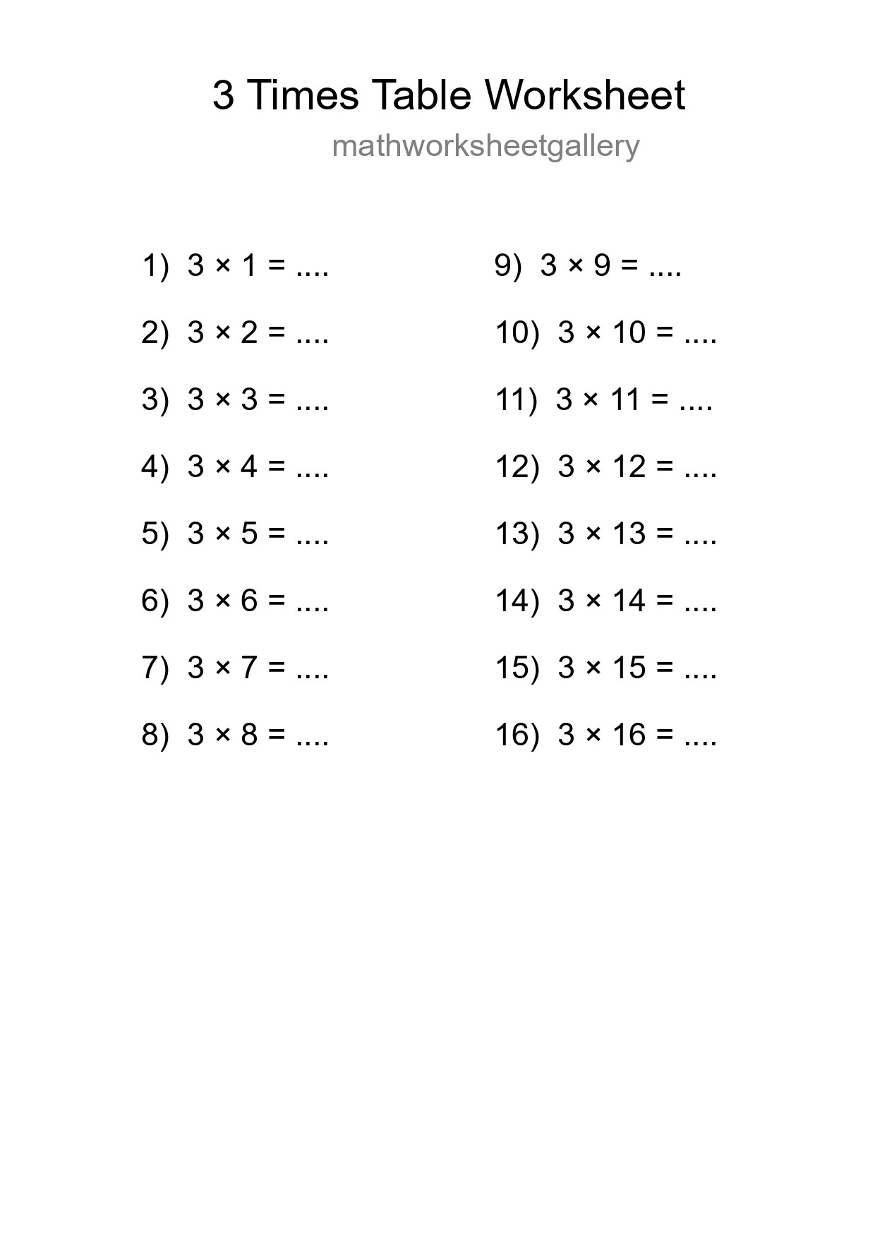 Printable 3 Times Table Worksheet For Grade 2 - Part 9