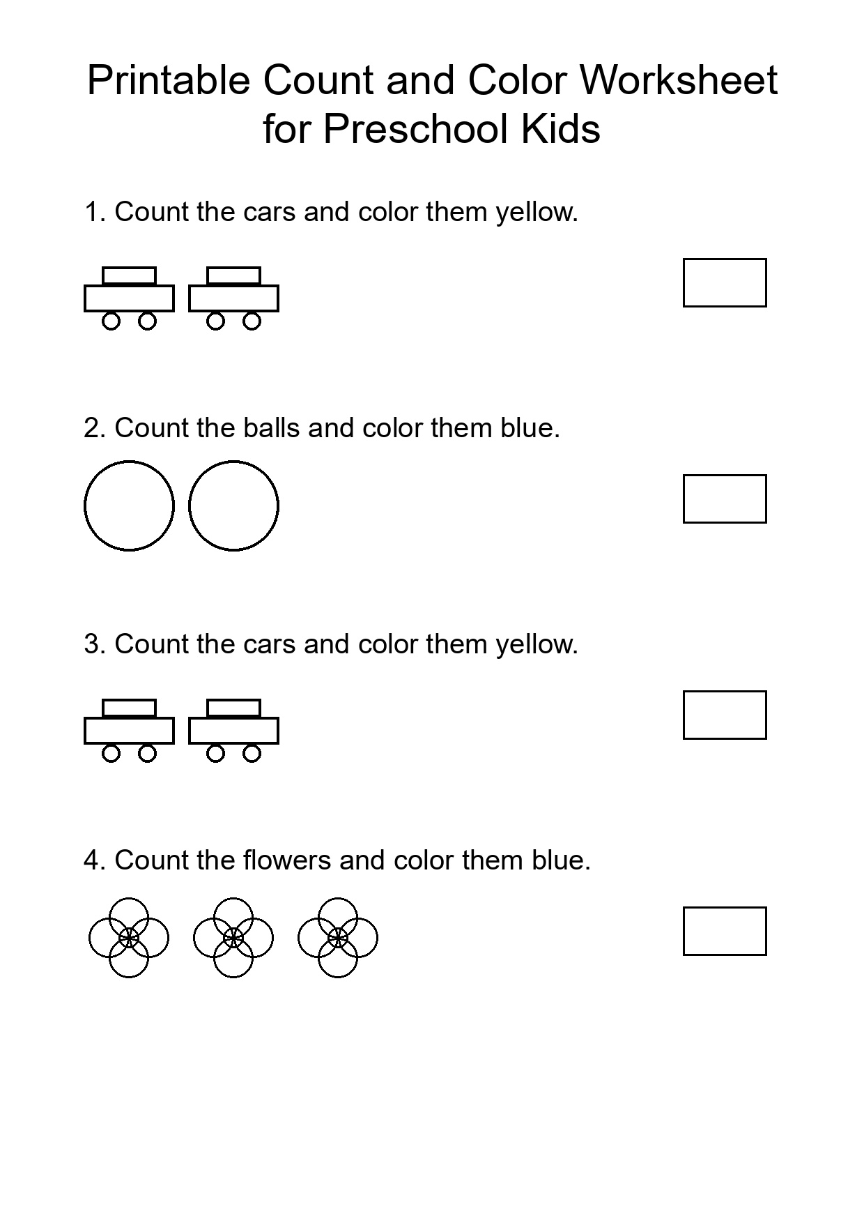 Printable Count and Color Worksheet for Preschool Kids