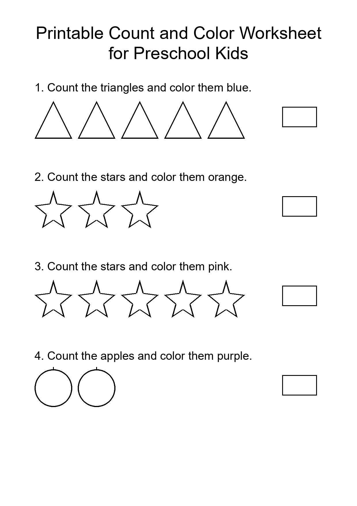 Printable Count and Color Worksheet for Preschool Kids