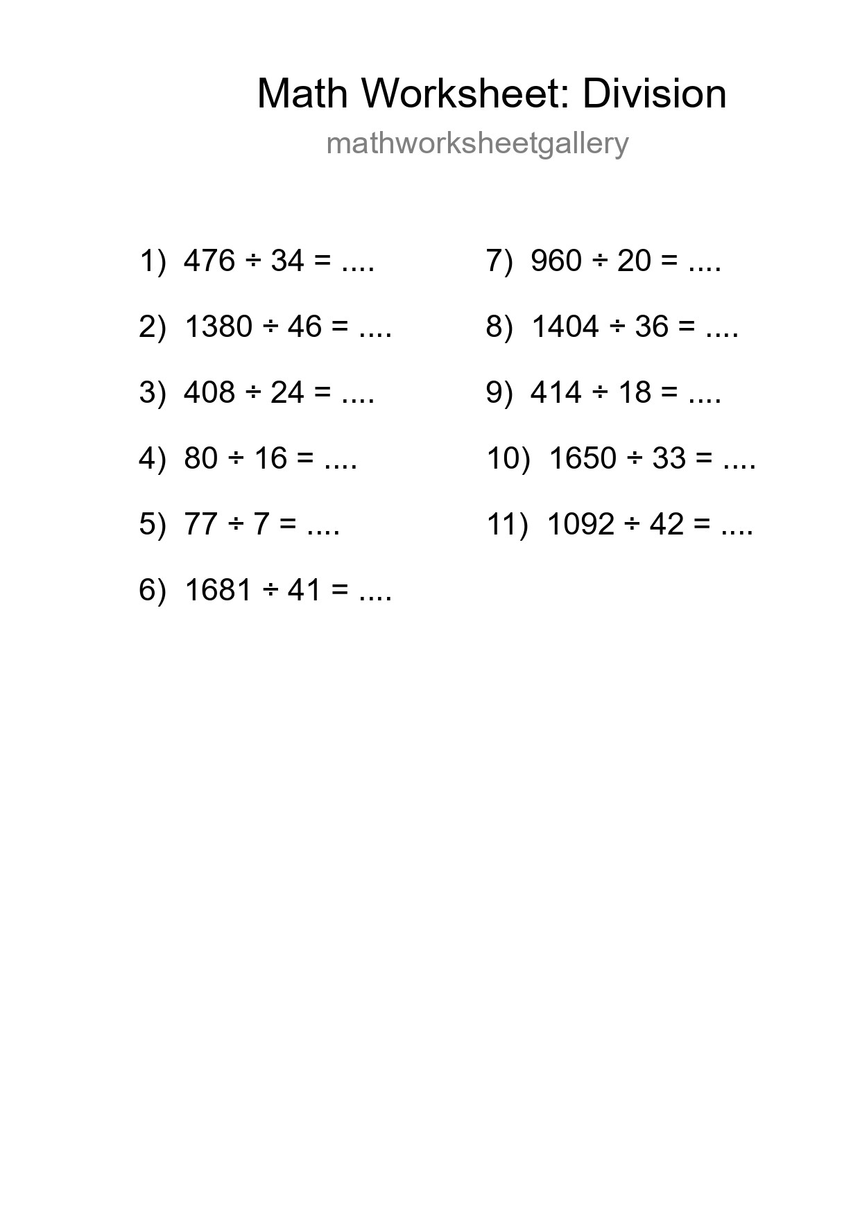 Printable Free 11 Division Math Worksheet For Grade 2 - Part 34