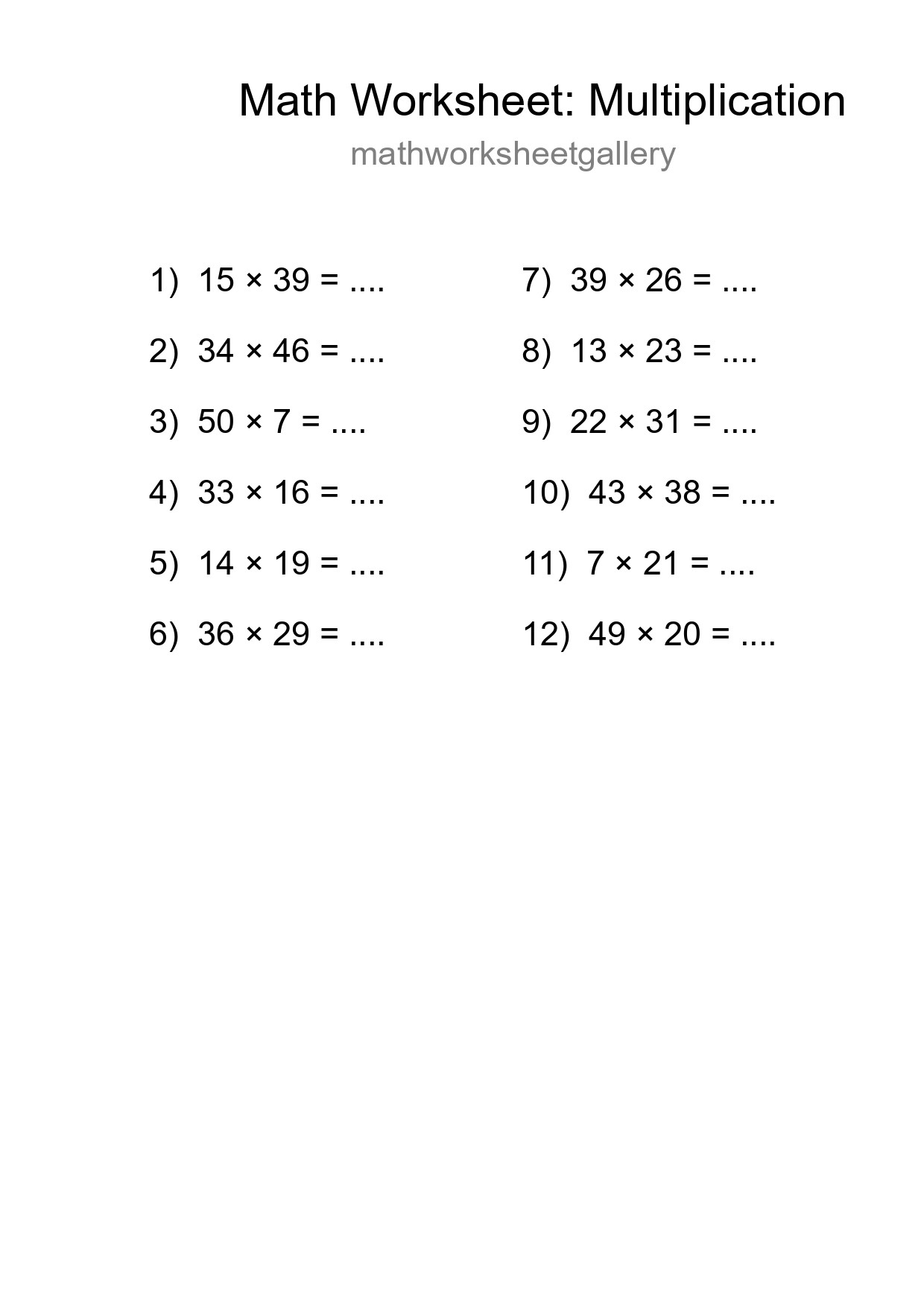 Printable Free 12 Multiplication Math Worksheet For Grade 2 - Part 127