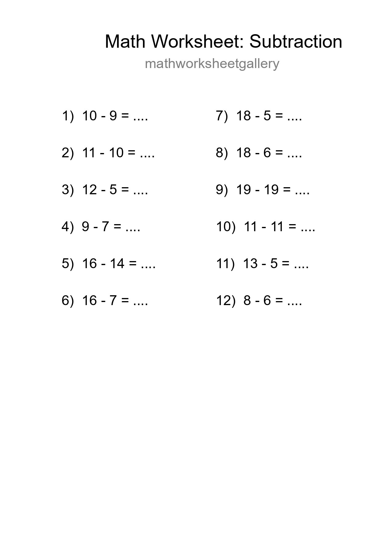 Printable Free 12 Subtraction Math Worksheet For Grade 2 - Part 58