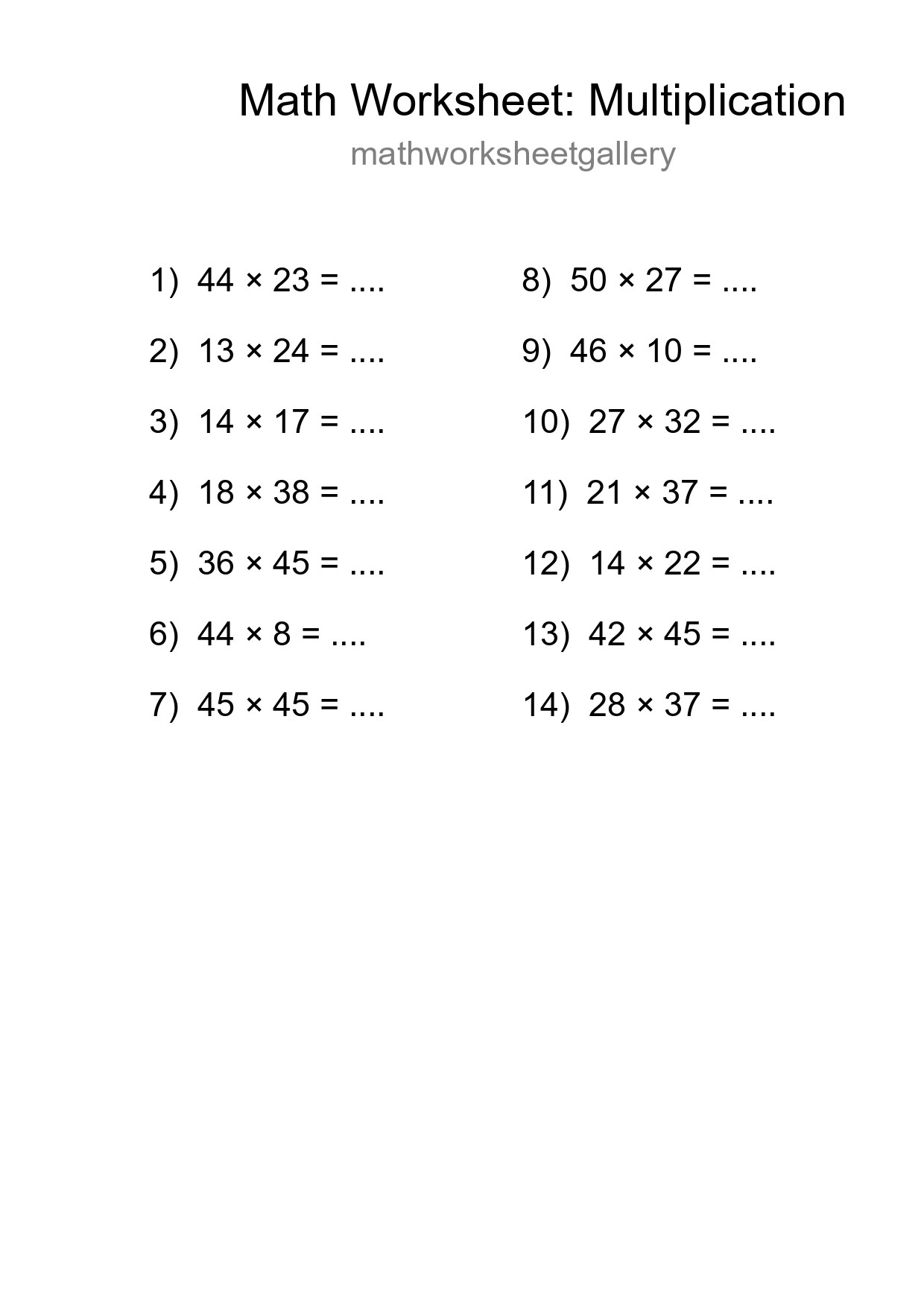 Printable Free 14 Multiplication Math Worksheet For Grade 2 - Part 177