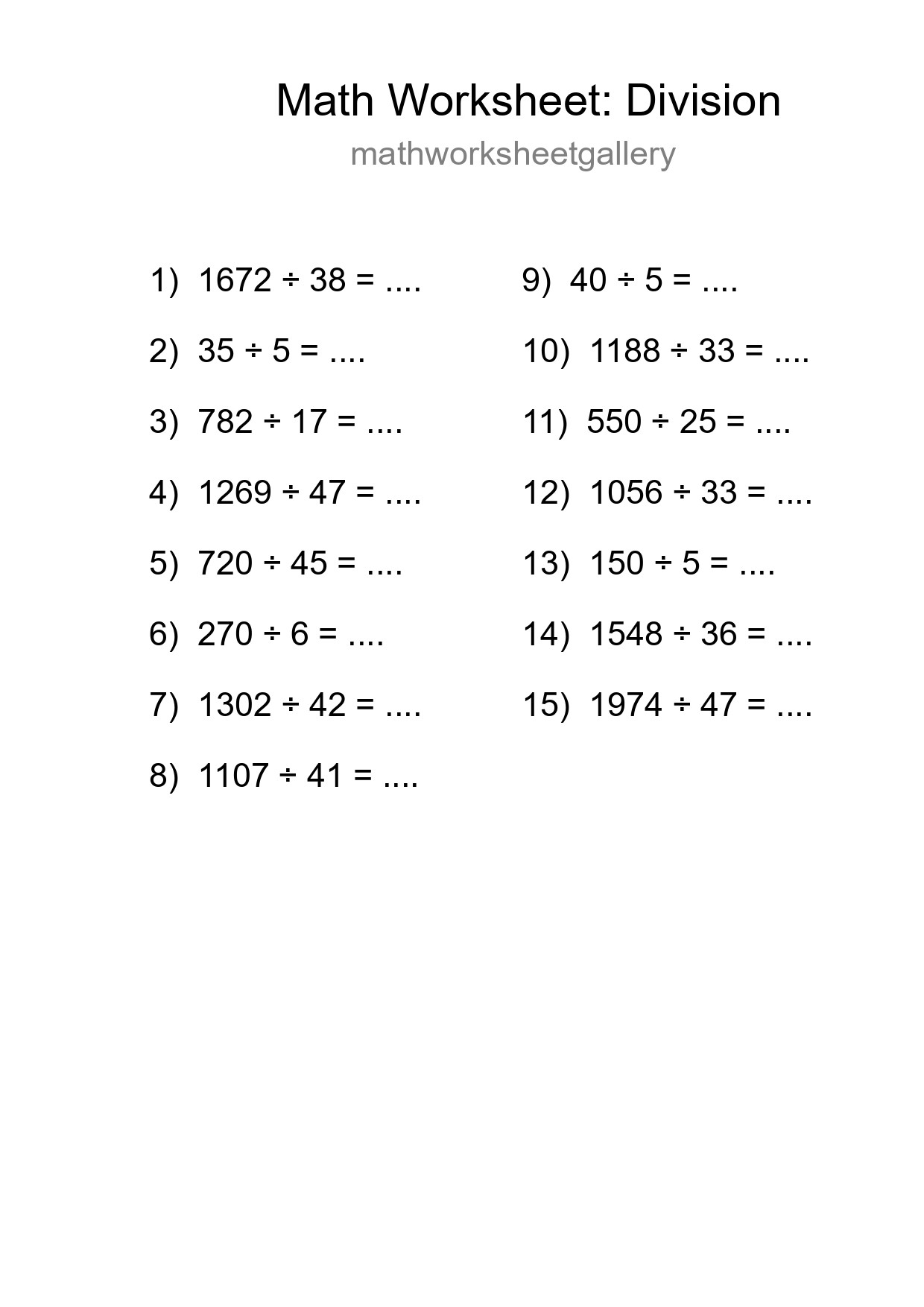 Printable Free 15 Division Math Worksheet For Grade 2 - Part 294